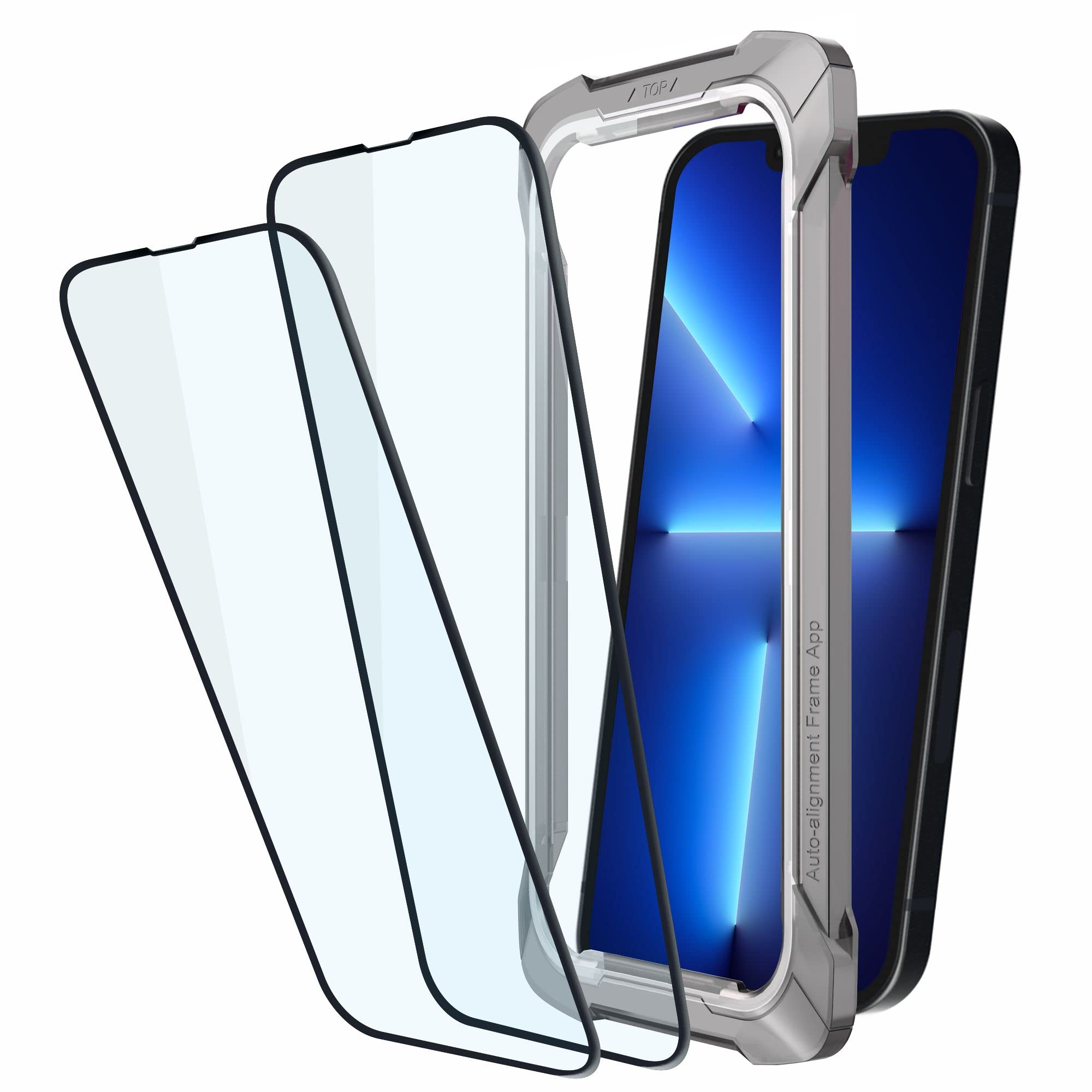 Affix Auto-Align Technology Full Coverage Tempered Glass Screen Guard for iPhone 14 Plus and iPhone 13 Pro Max (6.7 Inch) | Easy Installation Frame | Case-Friendly - 2 Pack