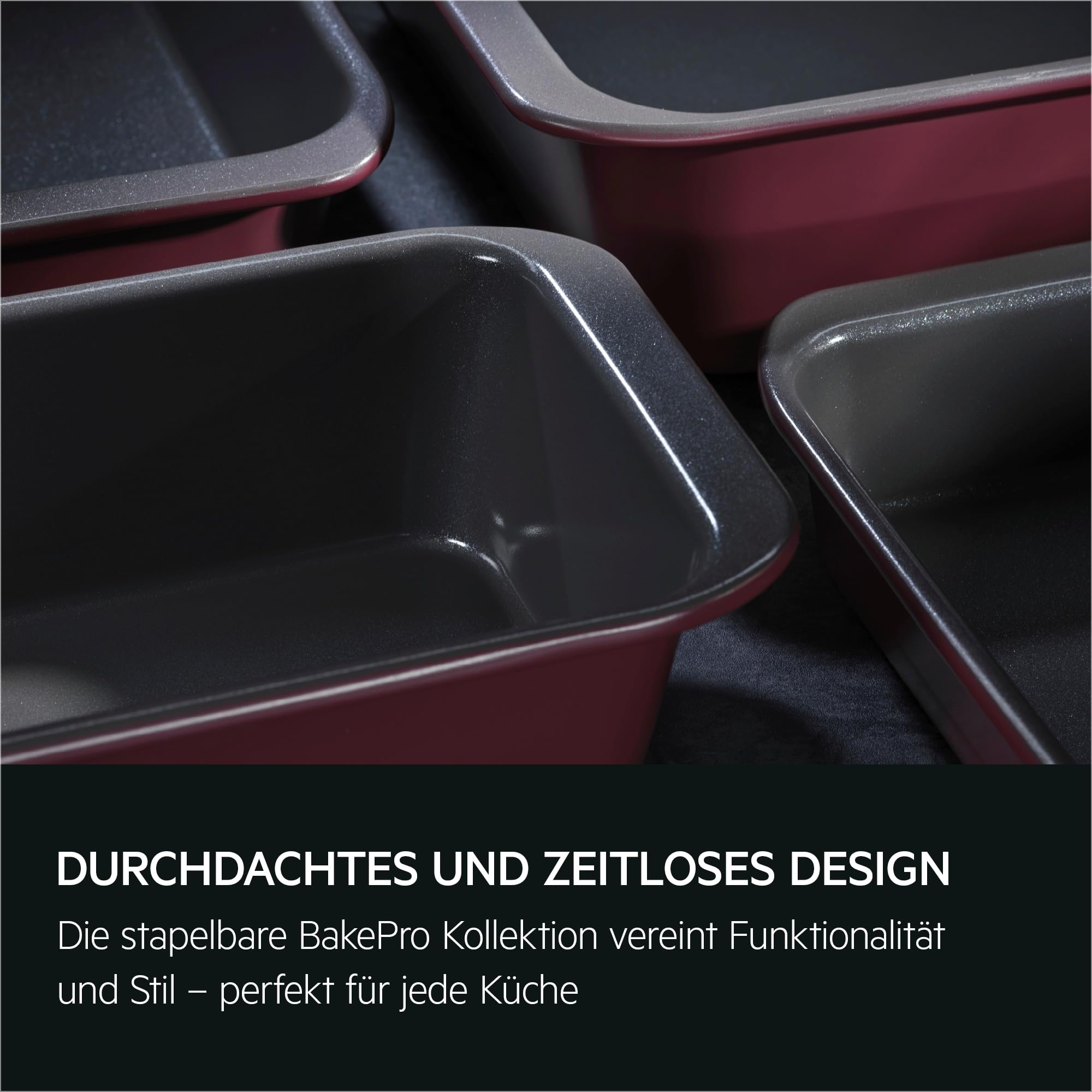AEG A9OOECTS Easy2Clean BakePro Backform Set 3‑teilig, Keramik‑Antihaftbeschichtung PFAS/PTFE‑frei, spülmaschinengeeignet, kein Anhaften ohne Öl, stapelbar, rot
