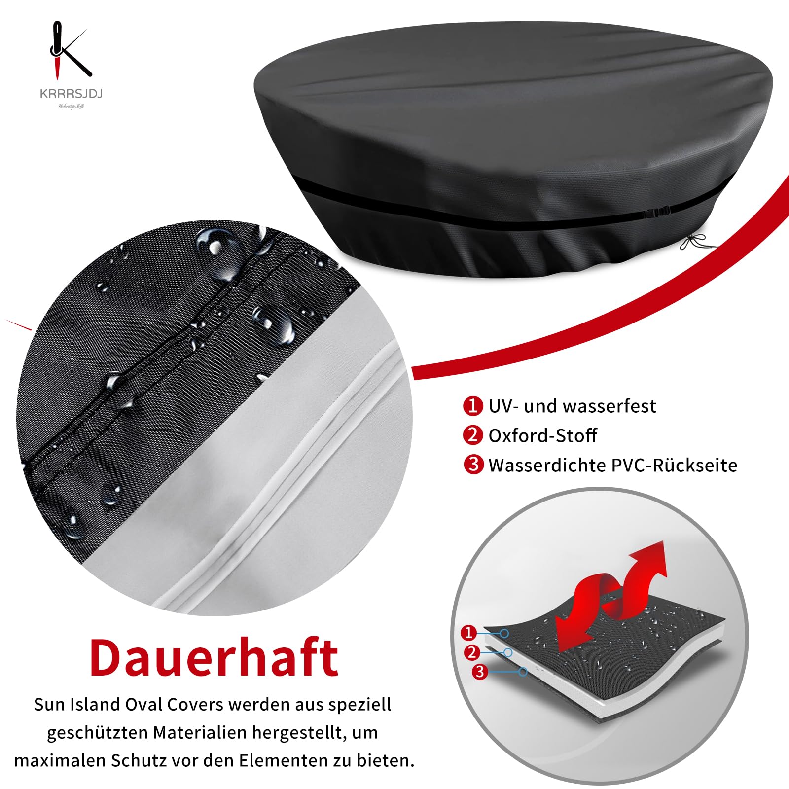 Sonneninsel Oval Abdeckung Wasserdicht,Schutzhülle Ovale Sonneninsel Winddicht,Abdeckung Oval mit Kordelzug und Verstellbare Schnallen,420D Oxford-Stoff Staubdicht (235*150*45/85cm,Schwarz)