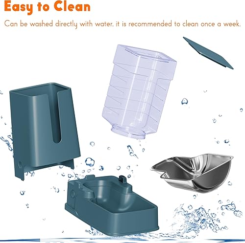 Miniatura 6 de Dispensador de comida para gatos y dispensador de agua para gatos con cuencos de acero inoxidable, alimentador por gravedad para perros pequeños,