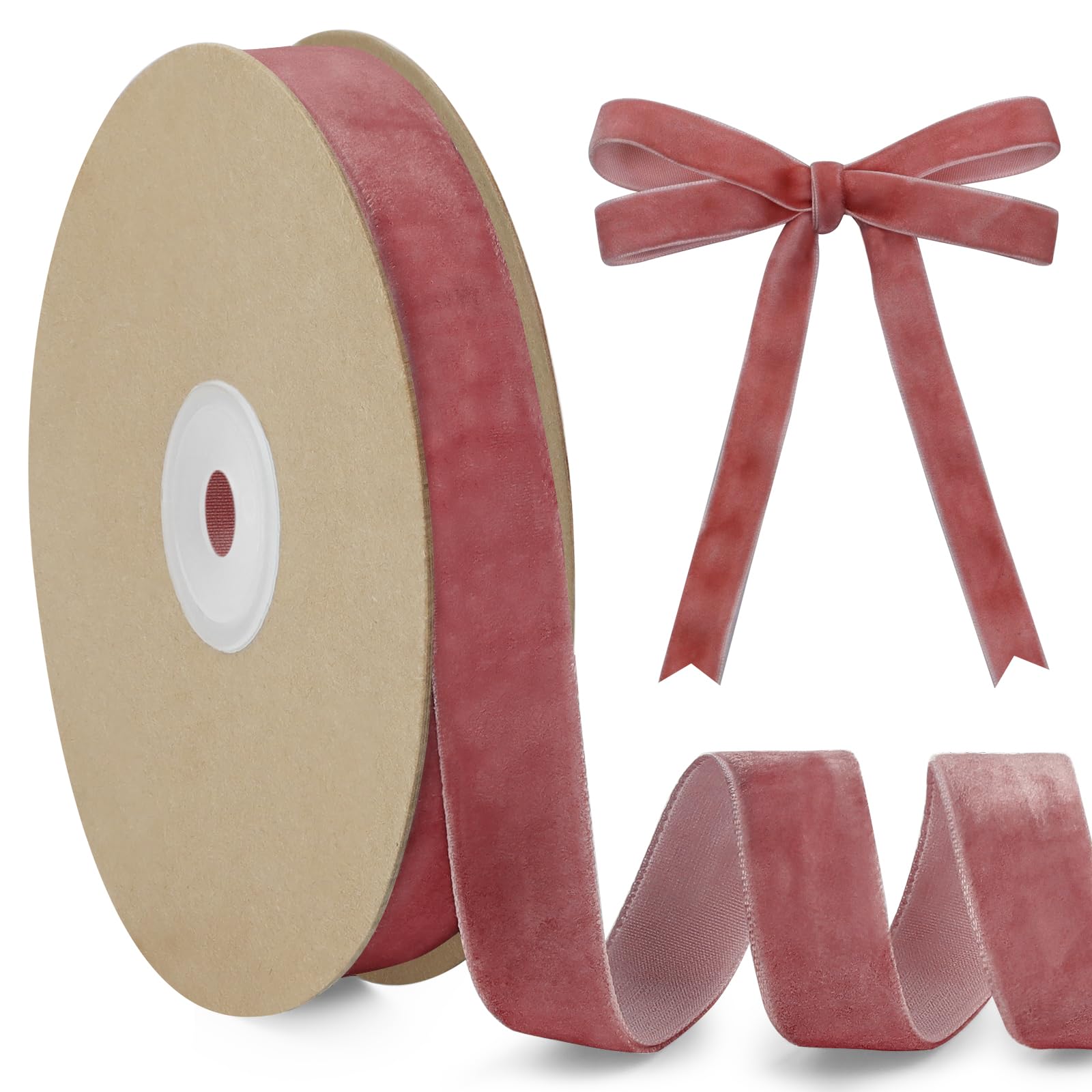 LEREATI Dark Pink Velvet Ribbon 15mm x 10m, Vintage Thick Single-Sided Gift Wrapping Ribbon for Wedding Flower Bouquet, Wreath, Bow Making, DIY Crafts, Home Decor