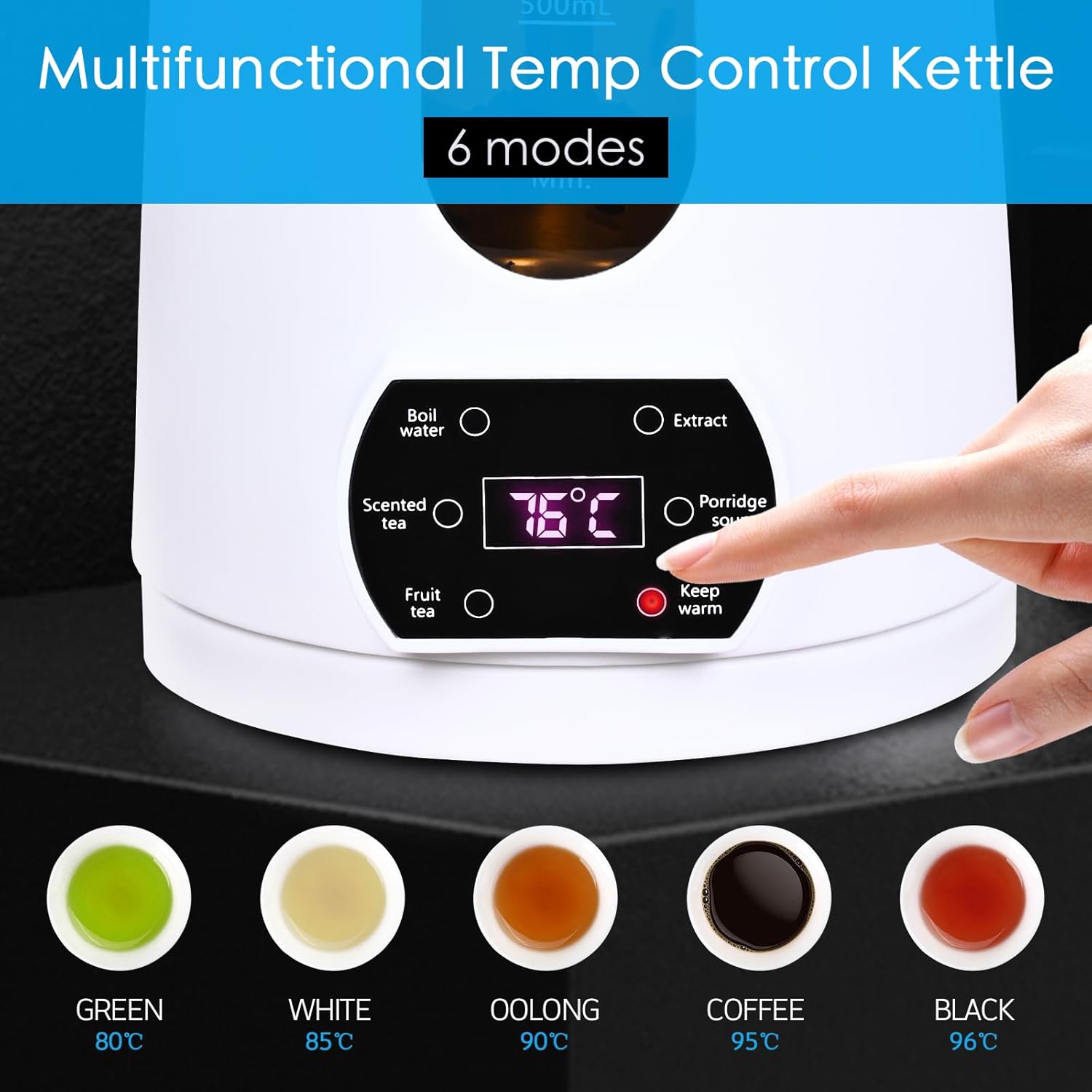 Electric Hot Tea Maker,Automatic Tea Kettle Pot with Tea Infuser,Electric Kettle for Tea Brewer,Temperature Control and Tea Keep Warm, 6 Flavor Controls,0.8L