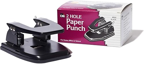 Charles Leonard Perforadora de papel de 2 agujeros, centros de 2.75 pulgadas, capacidad de 30 hojas, color negro, (022)