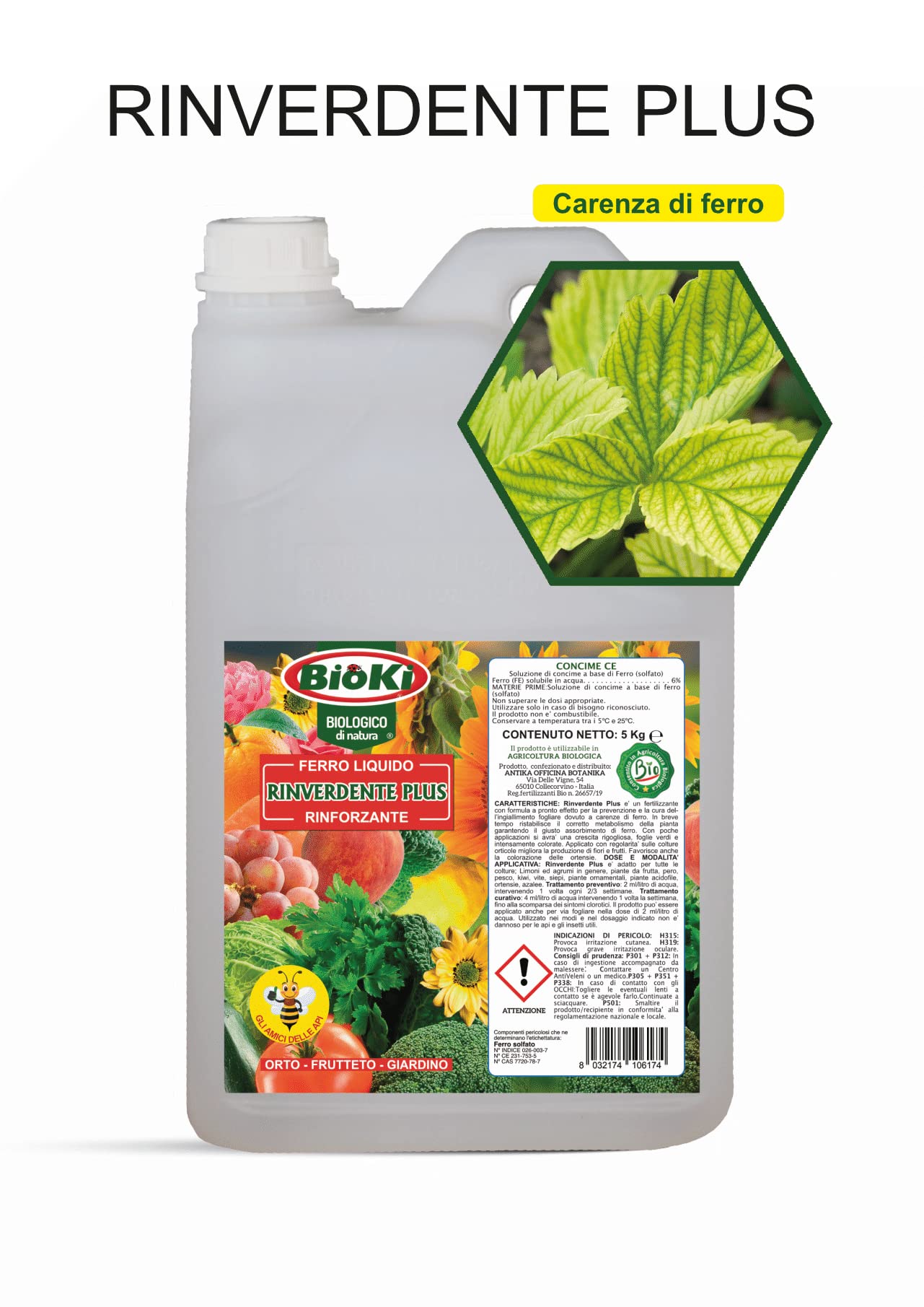 Rinverdente a base di ferro liquido a tripla azione, Nutre, Ravviva e Protegge da squilibri nutrizionali, stress di calore, carenza di ferro e ingiallimenti. Tanica da 5 kg (Tanica da 5 kg)