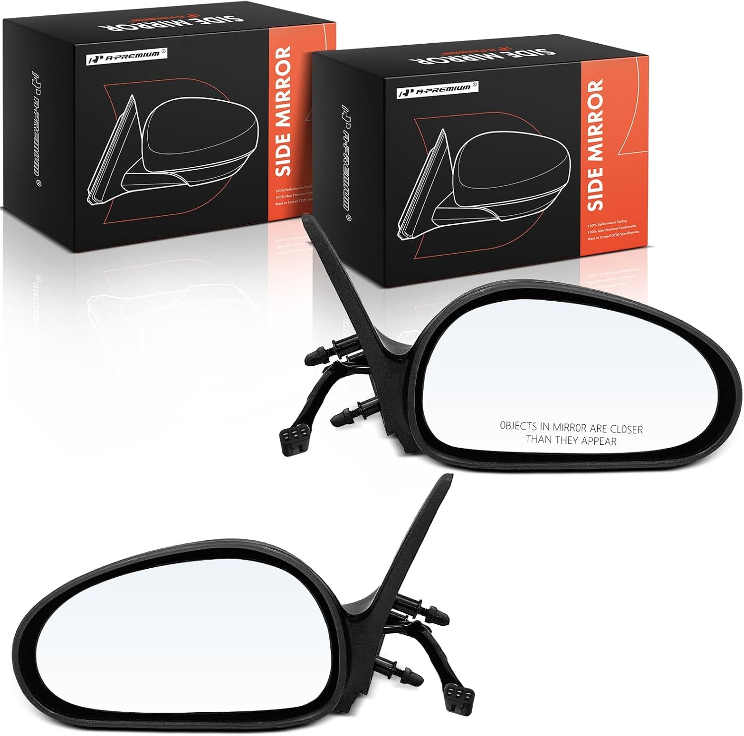 A-Premium Pair (2) Driver and Passenger Side Power Door Mirror - Compatible with Ford Mustang 1996 1997 1998 - Non-Heated, Non-Folding, Black Texture Outside Rear View Mirror - Replace# F6ZZ17682BA