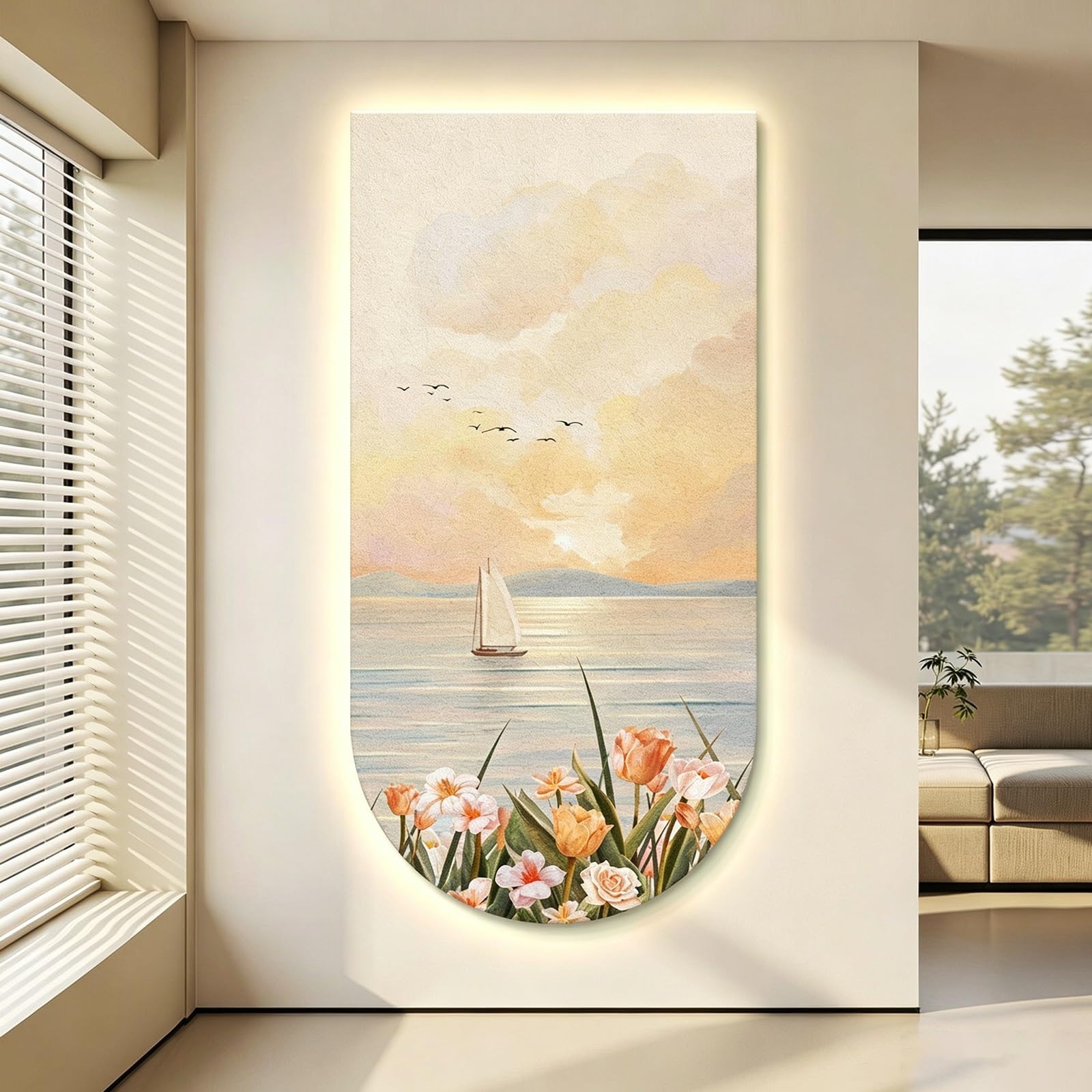 ZCQMSCWW 3D LED Sandstone Wall Art Decor with Ambient Lighting, Vertical Bedroom Hanging Sculpture, Modern Minimalist, for Living Room & Entryway(B,180 * 90cm/70.8 * 35.4in)