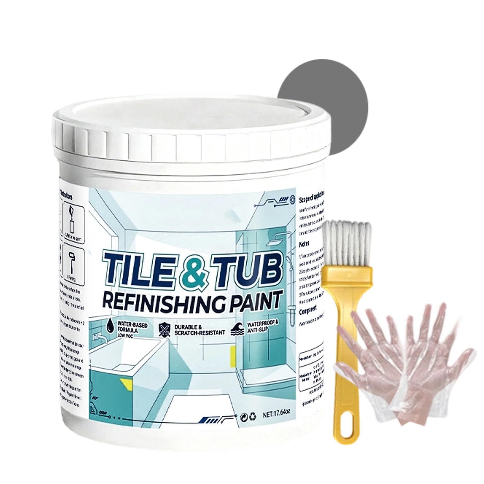 Genérico Kit premium de pintura para renovar azulejos y bañeras, Premium Tile & Tub Refinishing Paint Kit, fácil de usar para renovar bañeras y azulejos blancos con herramientas (dark gray,500g)