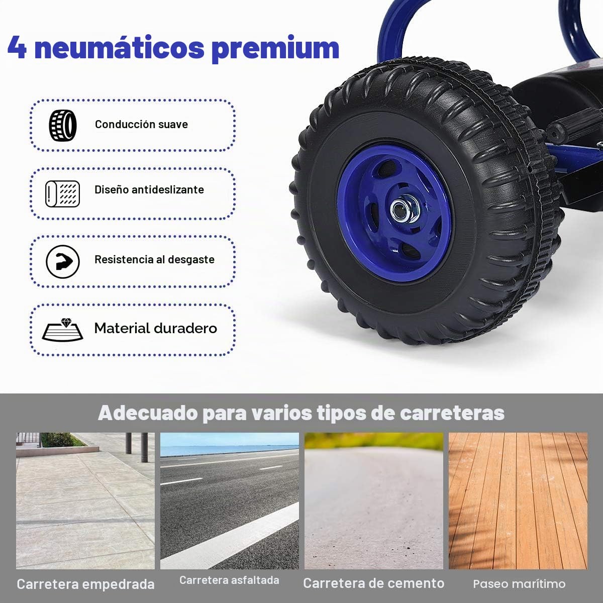 FANTASK Gokart - Coche a Pedales a Partir de 3 años con Asiento Ajustable y Freno de Mano, Go Cart soporta hasta 30 kg, vehículo Infantil (Azul)
