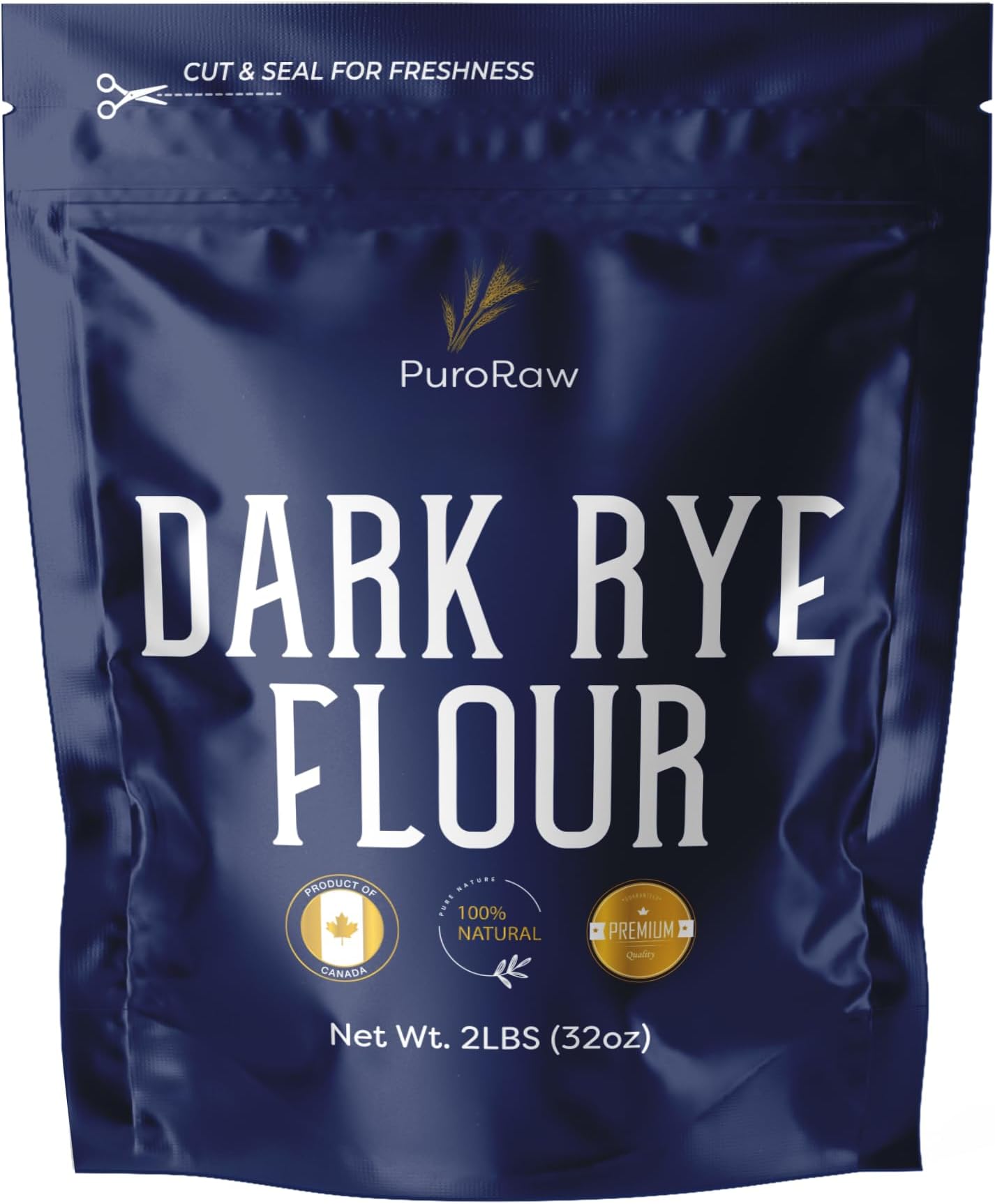 Dark Rye Flour, 2lbs, Dark Rye Flour for Bread Machine, Pumpernickel Flour, Whole Rye Flour for Baking, Rye Bread Flour, Pumpernickel Meal, Non-GMO, Batch Tested, Product of Canada, by PuroRaw.