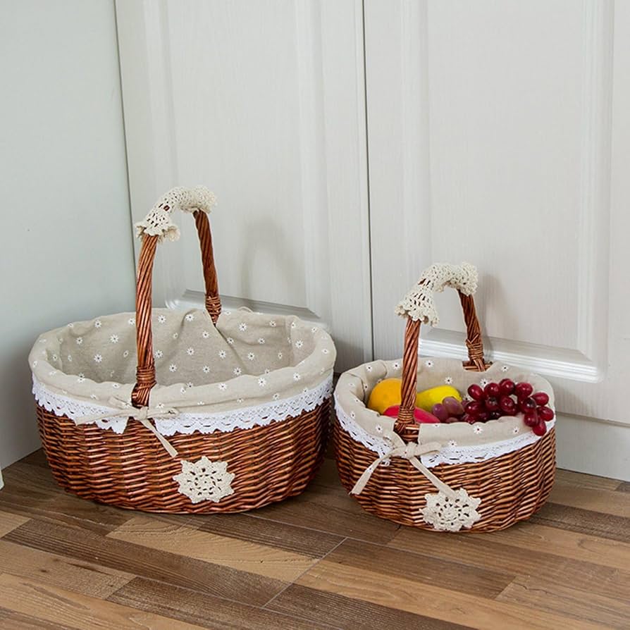 Amazon｜藤編みかご 布生地付き 持ち運び便利 手さげ 整理箱