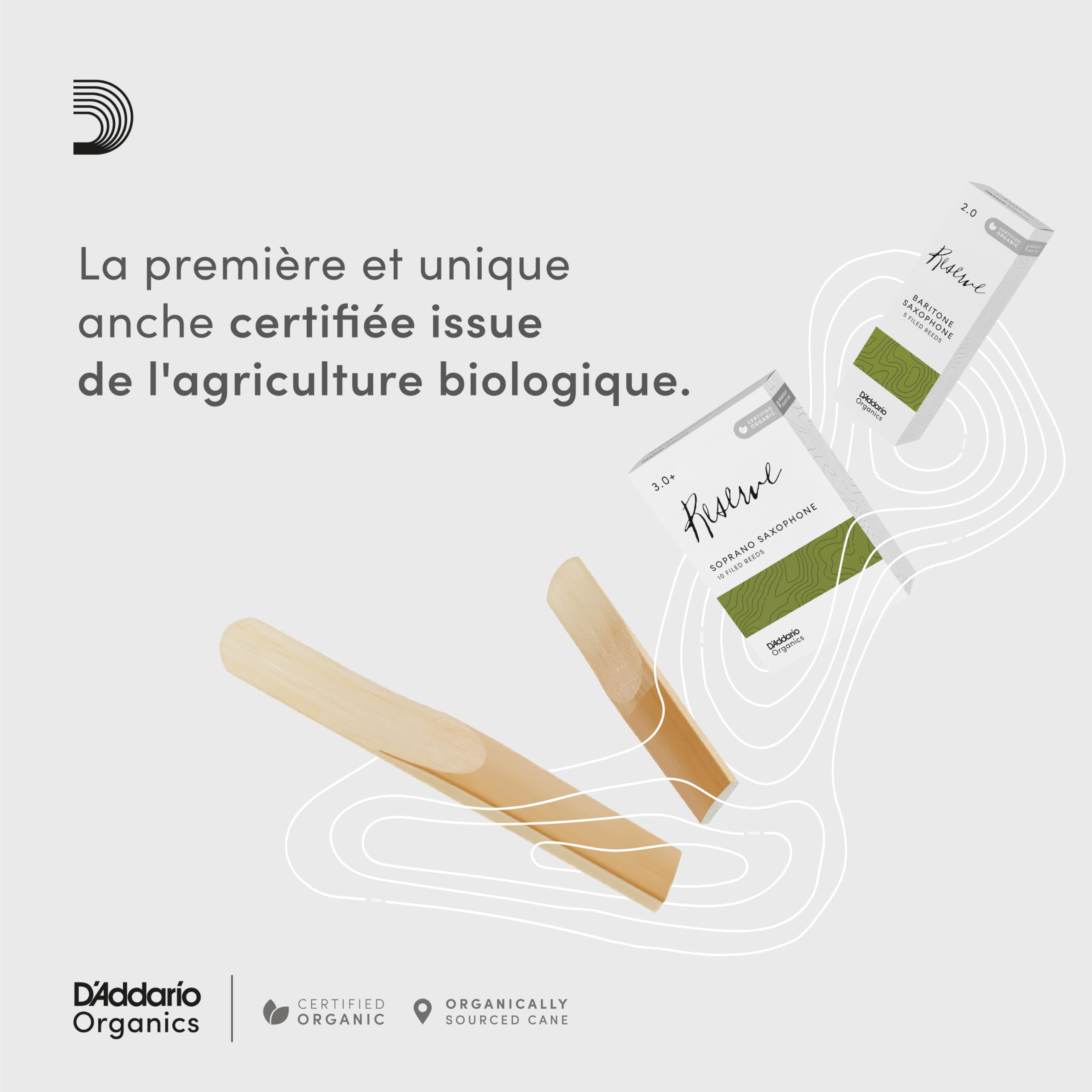 D'Addario Organique Reserve Alto Anches de Saxophone - Anches Sax - Le Premier et le Seul Roseau Biologique - 3.0+ Force, 10 Paquet