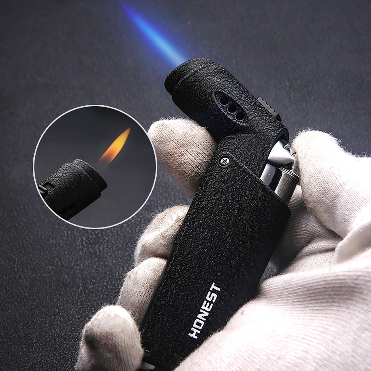 Mini Briquet Torche Double Mode Flamme Ajustable Flamme Jet et Flamme Douce Briquet Butane Portable et Rechargeable pour Bougie D'Intérieur et D'Extérieur (sans Gaz)