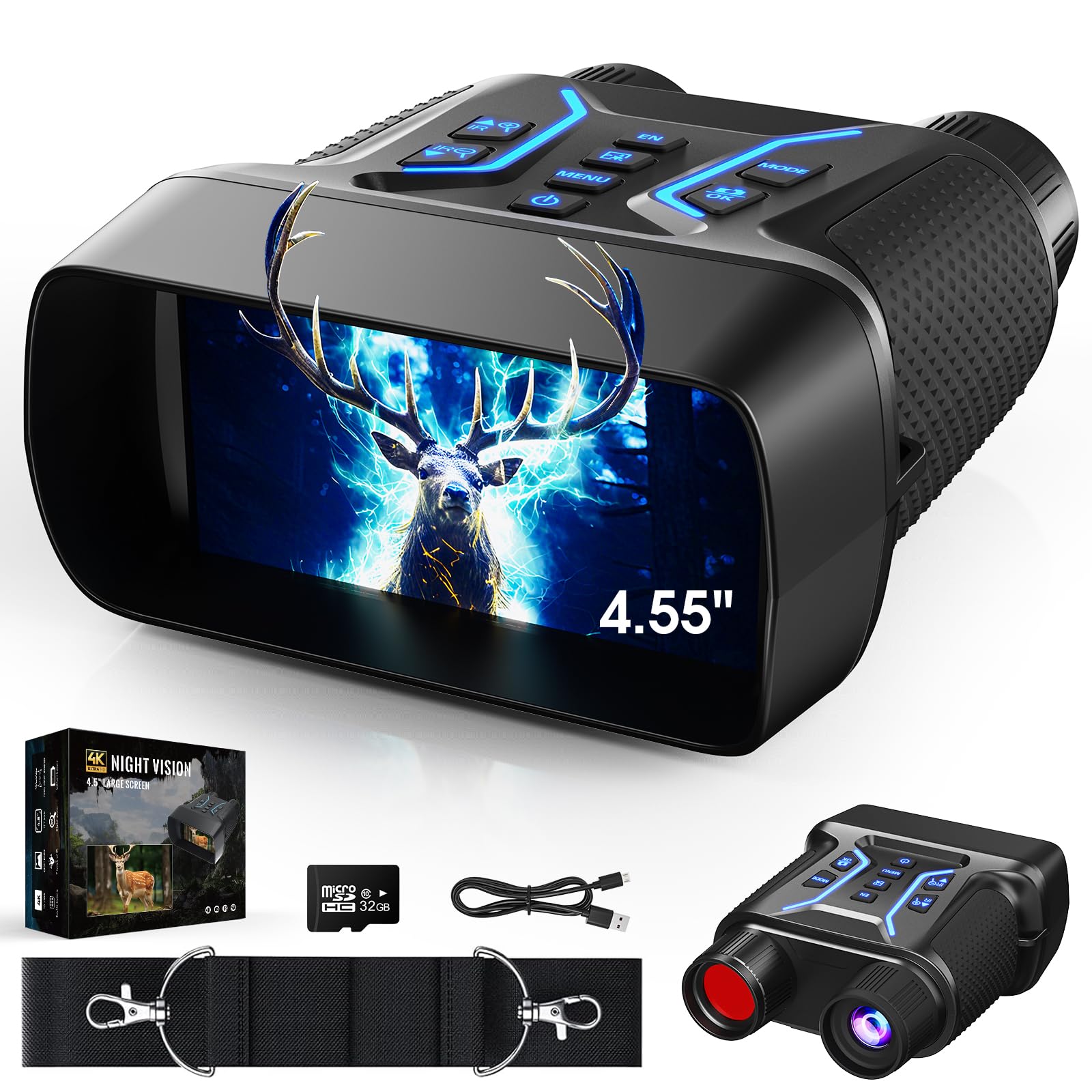 4K Night Vision Binoculars for Adults,Night Vision Goggles for Helmet(1312FT),8X Digital Zoom,7-Level Infrared Adjustment for Camping,32GB Card for Videos NV80-black00026