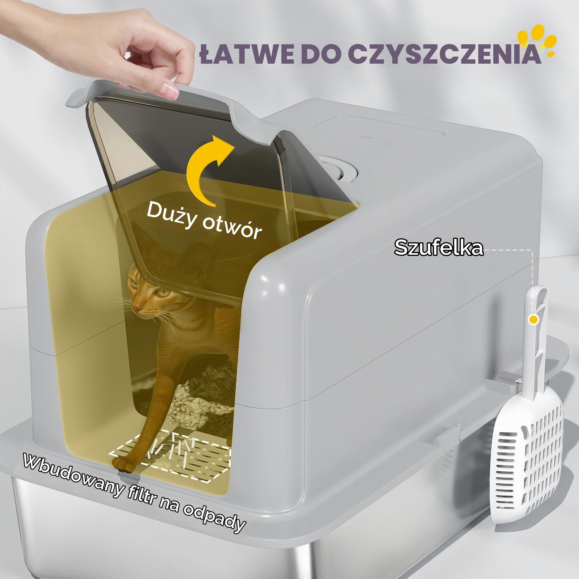PawHut Kuweta XXL z pokrywą dla dużych kotów 40,5x60,5x41,5 cm Szary