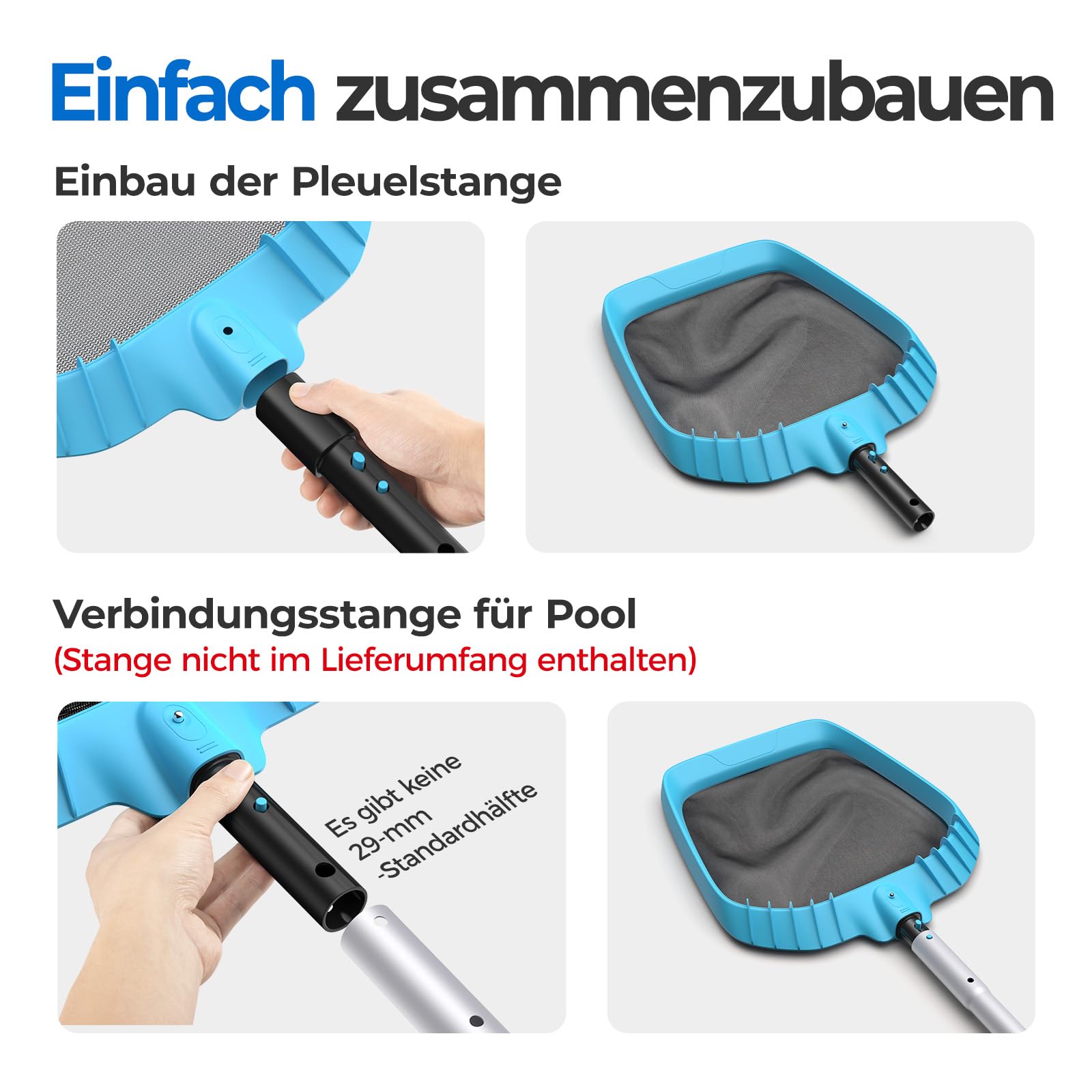 Mowend Épuisettes de Piscine, Filet de Surface pour Piscine avec Cadre en Plastique Renforcé Durable pour Poteaux Télescopiques > 29 mm