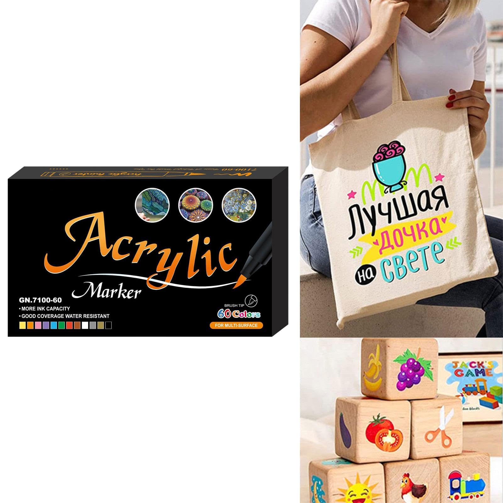 60 Pezzi Pennarelli Acrilici Set Pittura Marker Punta Fine per Legno Ceramica Metallo Roccia Adatti per Lavori Creativi Regalo Scrapbooking Bricolage, 60 Colori