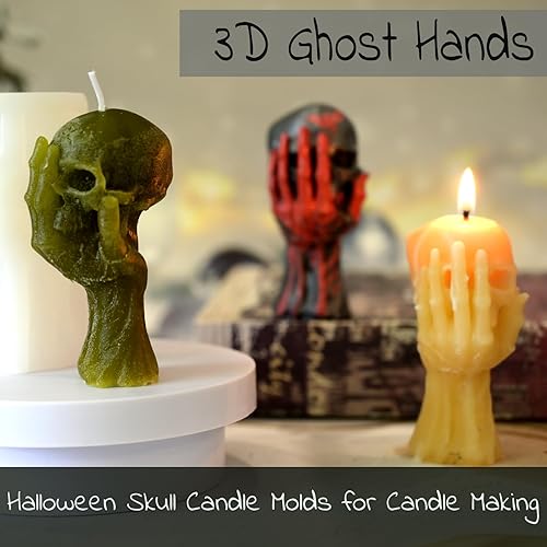 Miniatura 2 de Moldes para velas de calavera de Halloween, moldes de silicona de calavera de mano fantasma 3D para fundición de resina epoxi, aromaterapia jabón