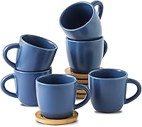 Vista 15 de Hasense Tazas de capuchino con platillos, juego de 6 tazas de café de cerámica de 6 onzas, perfectas para expreso, bebidas de café especiales, café