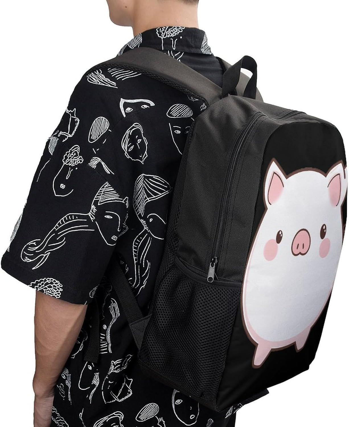 Cute Pigs Cartoon Unisex Backpack 17" Casual Daypacks Simple Shoulders Bag for Camping Hiking Travel Gear