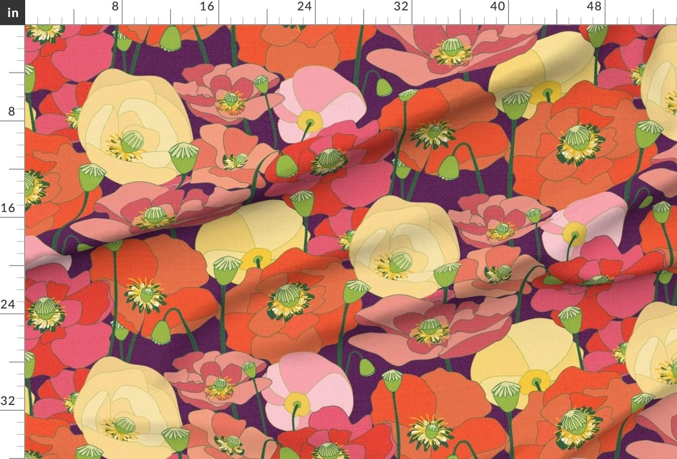 Spoonflower Fabric - Vintage Bright Retro Poppies 1970S 1960S Large Scale Bohemian Joyful Printed on Minky Fabric by The Yard - Sewing Baby Blankets Quilt Backing Plush