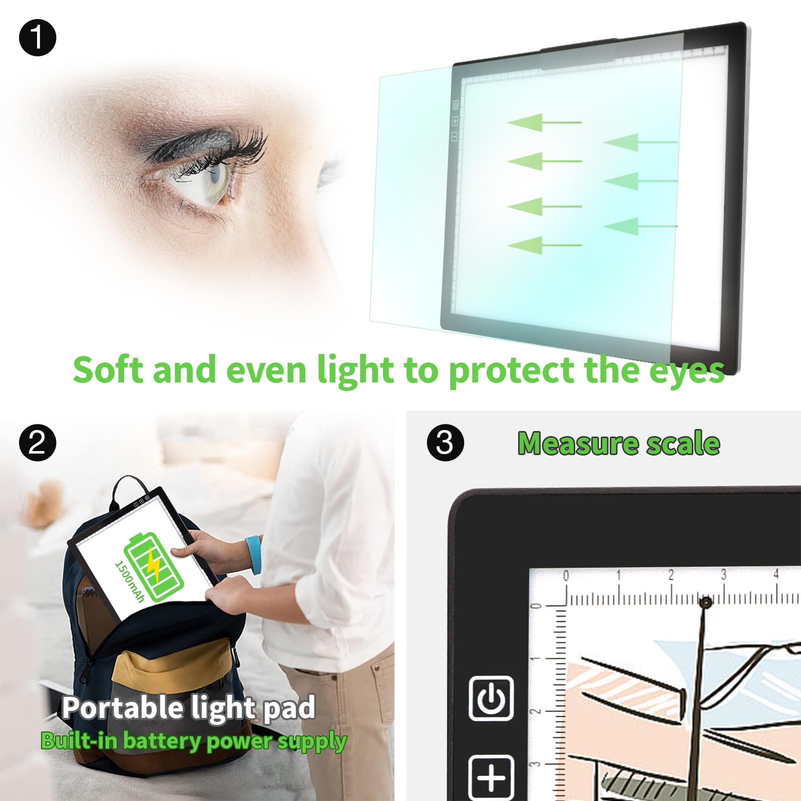 Bloc lumineux rechargeable A4 – 6 niveaux de luminosité à intensité variable – Tableau lumineux pour peinture diamant avec clip supérieur, alimentation par piles pour le traçage du vinyle