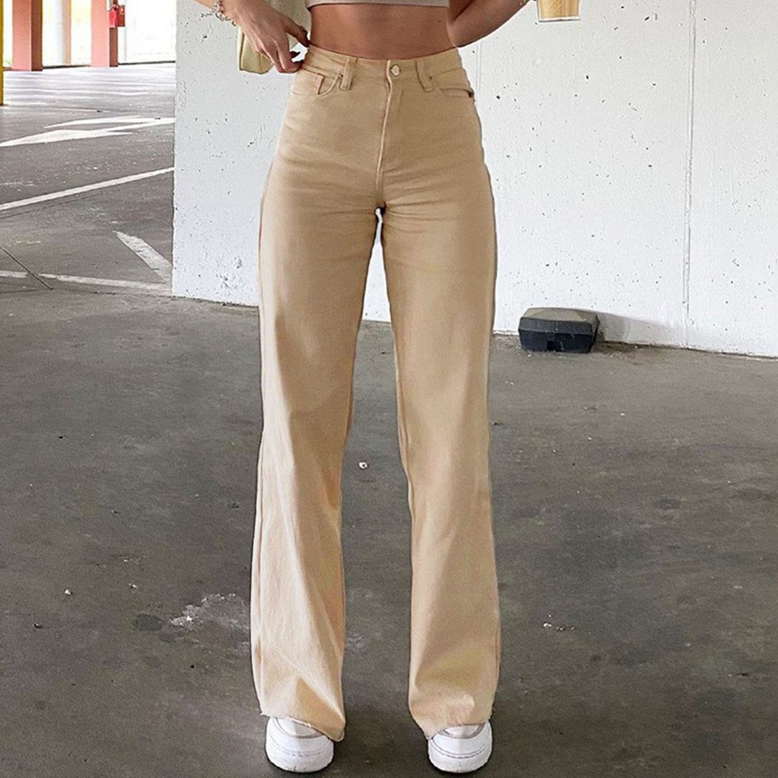 Women's High Waisted Jeans Baggy Boyfriend Straight Leg Denim Pants Y2K Streetwear Stretchy Trendy Csual Loose Pant Khaki S