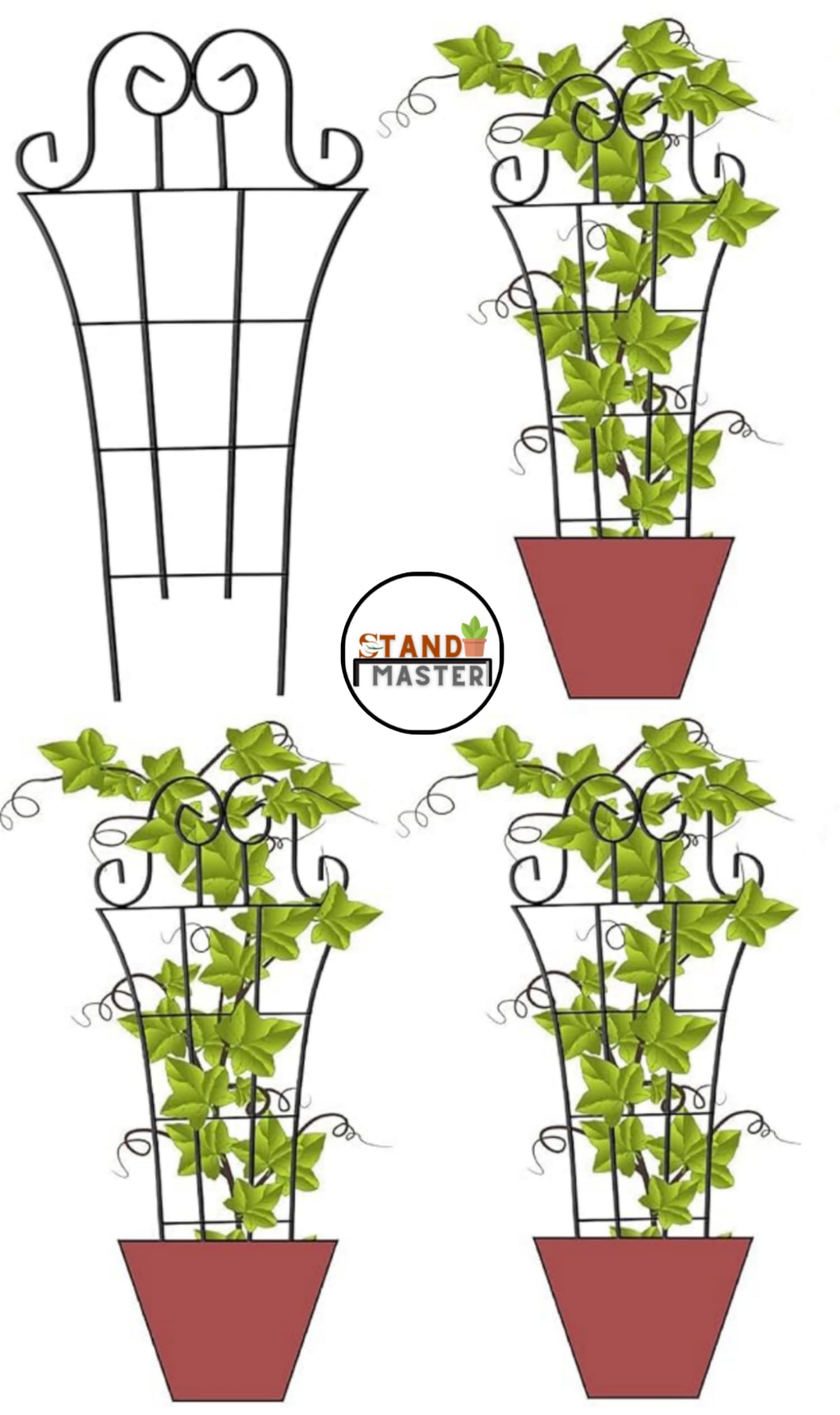 Indoor Plant Trellis for Potted Plants Climbing Outdoor Metal Garden Trellis Houseplants Flowers Vine | Black | Pack of 4 |-image-17