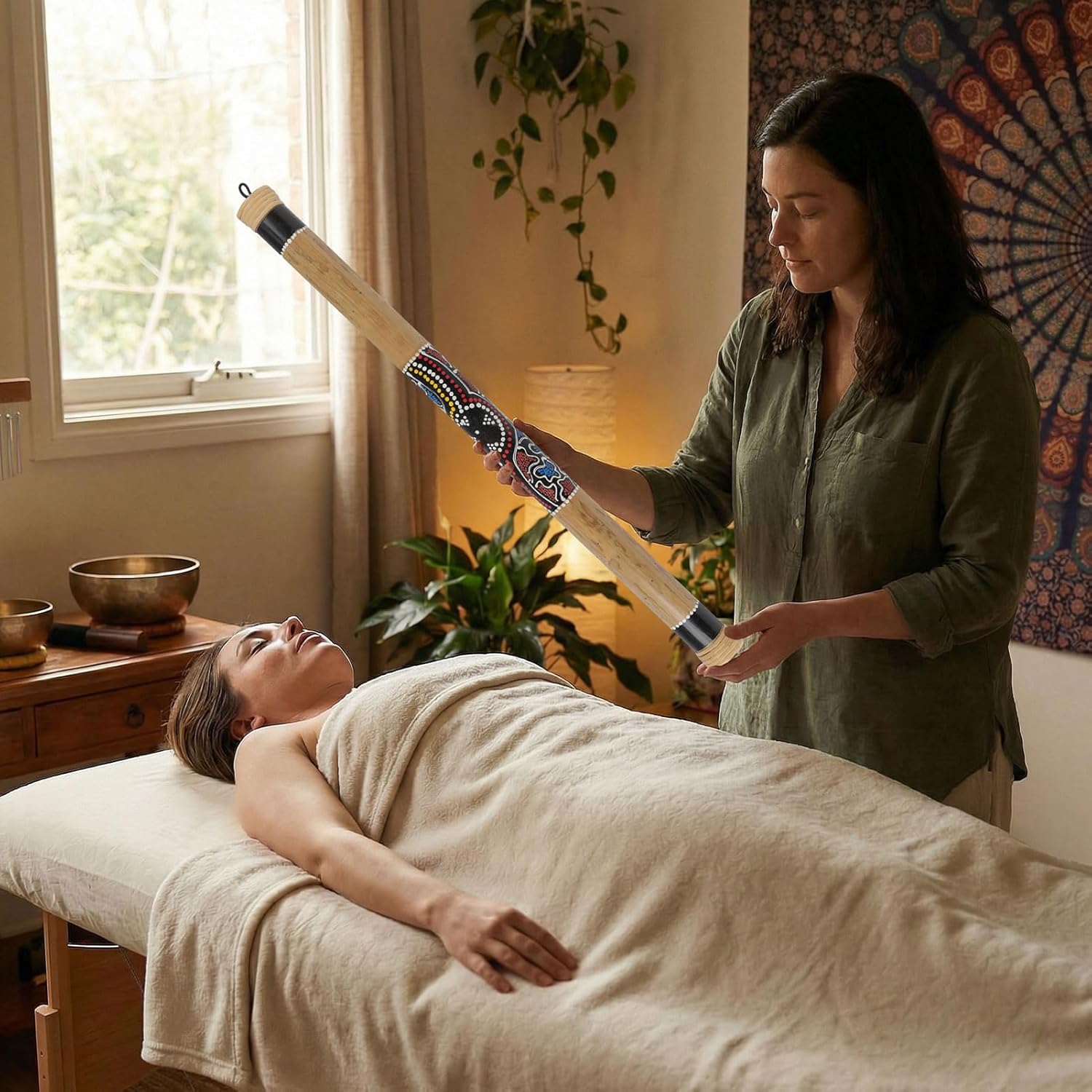 Large 32" Bamboo Rainstick, Handcrafted & Painted Rain Maker, Rain Stick for Meditation Musical Instrument