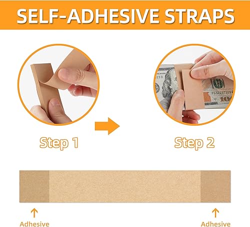 Miniatura 4 de PONNOR Paquete de 550 bandas de dinero en blanco natural kraft marrón para efectivo, correas autoadhesivas para monedas, para envoltorios de