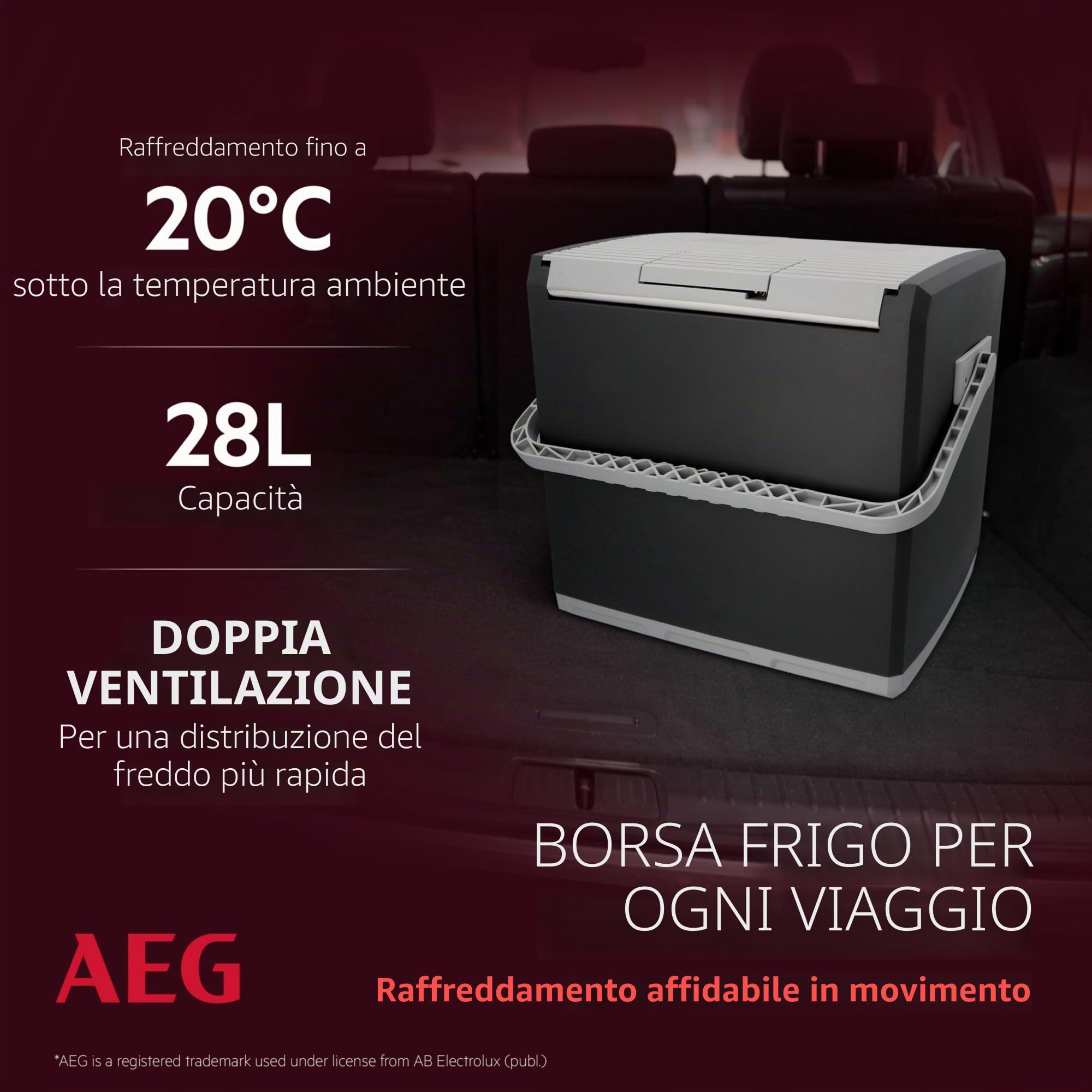 AEG Automotive 10697 Frigorifero termoelettrico KK, 28 litri, 12/230 Volt, per auto e presa