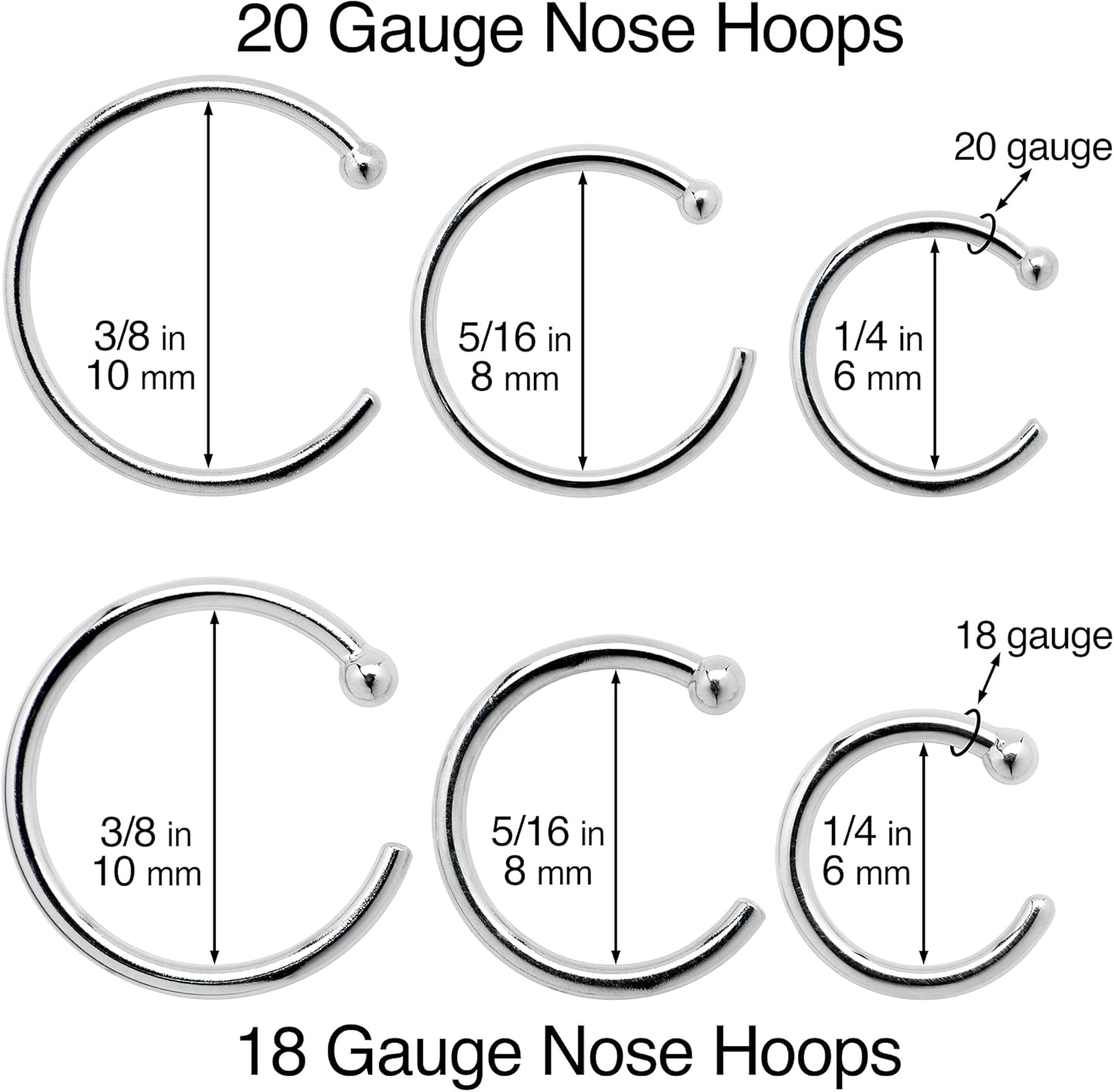 14k Solid Gold Nose Hoop Ring, Real Gold Hypoallergenic Nose Piercing Jewelry - Handmade in USA by Master Jeweler, 20 Gauge 5/16"