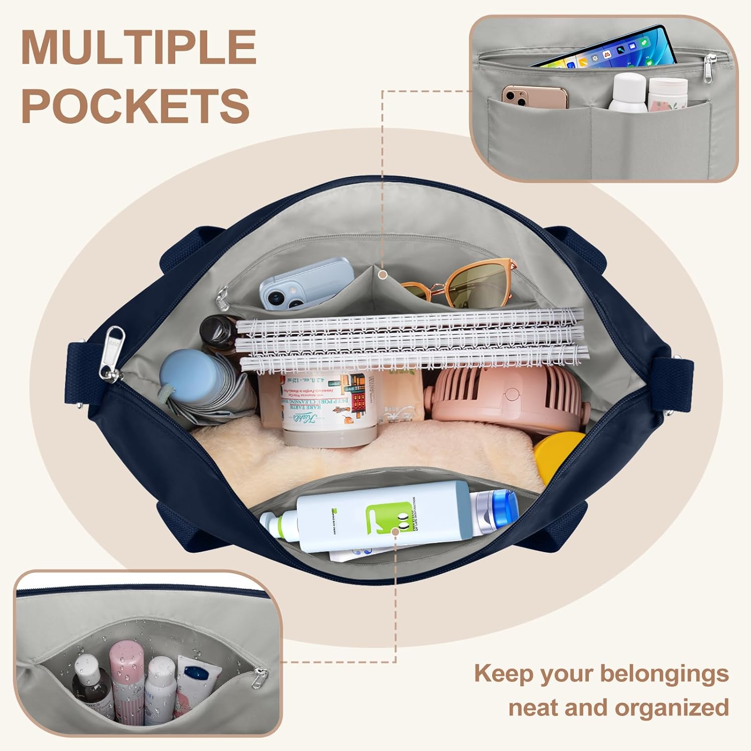 Small Travel Gym Duffel Bag for Women, Waterproof Nylon Weekender Overnight Bag Personal Item Carry on Bags for Airplanes Hospital Sports Fitness Dance Mommy Tote