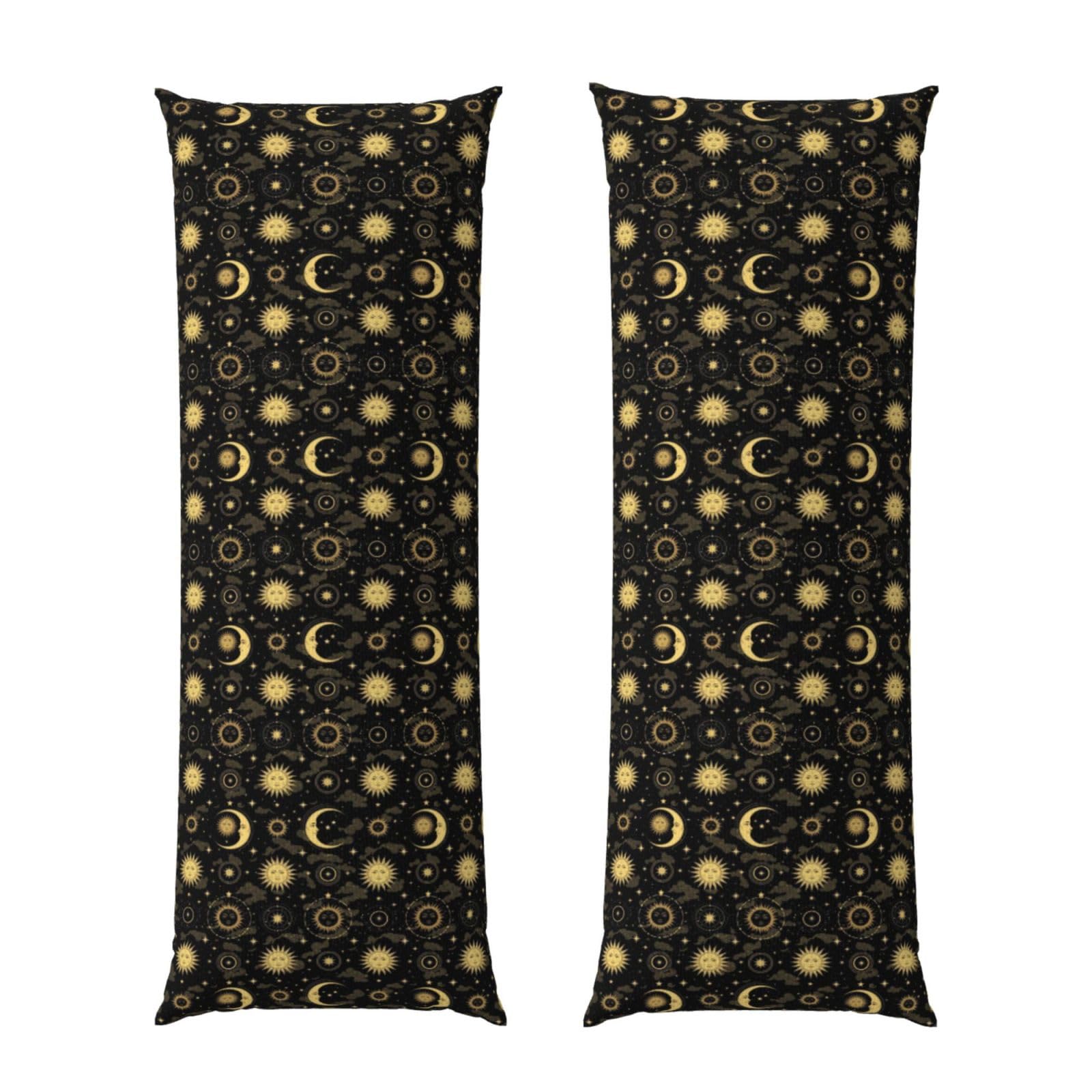 Body Pillow Case 20x60 Inch, Mystical Magical Cosmic Astrology Sun Crescent Moon Stars Gold Black Art, Zippered Cozy Pillow Cover, Softffy Fabric, Comfortable Protector for Bedroom Couch Sofa