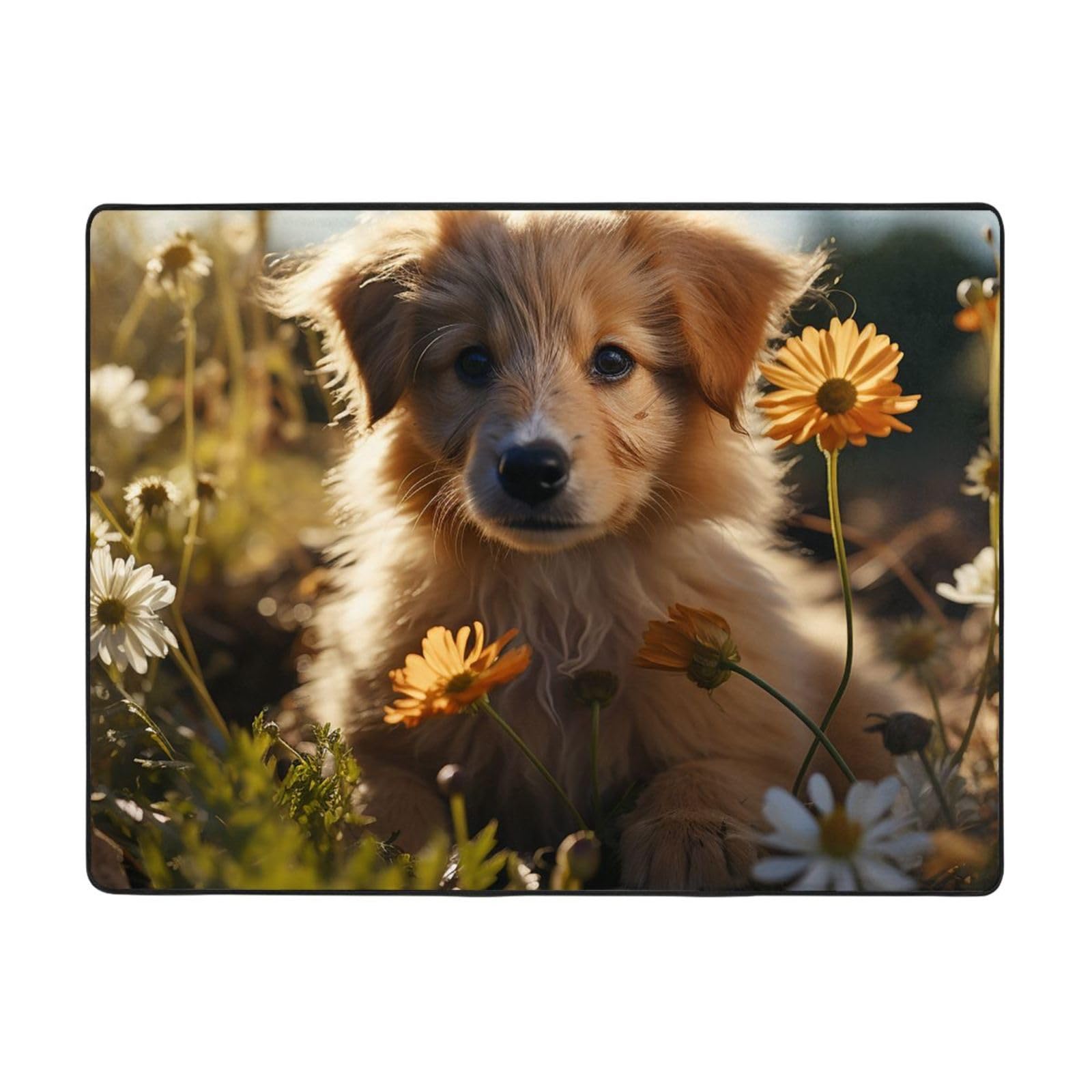 Tapis chiot sur l'herbe doux et lavable pour réchauffer la chambre