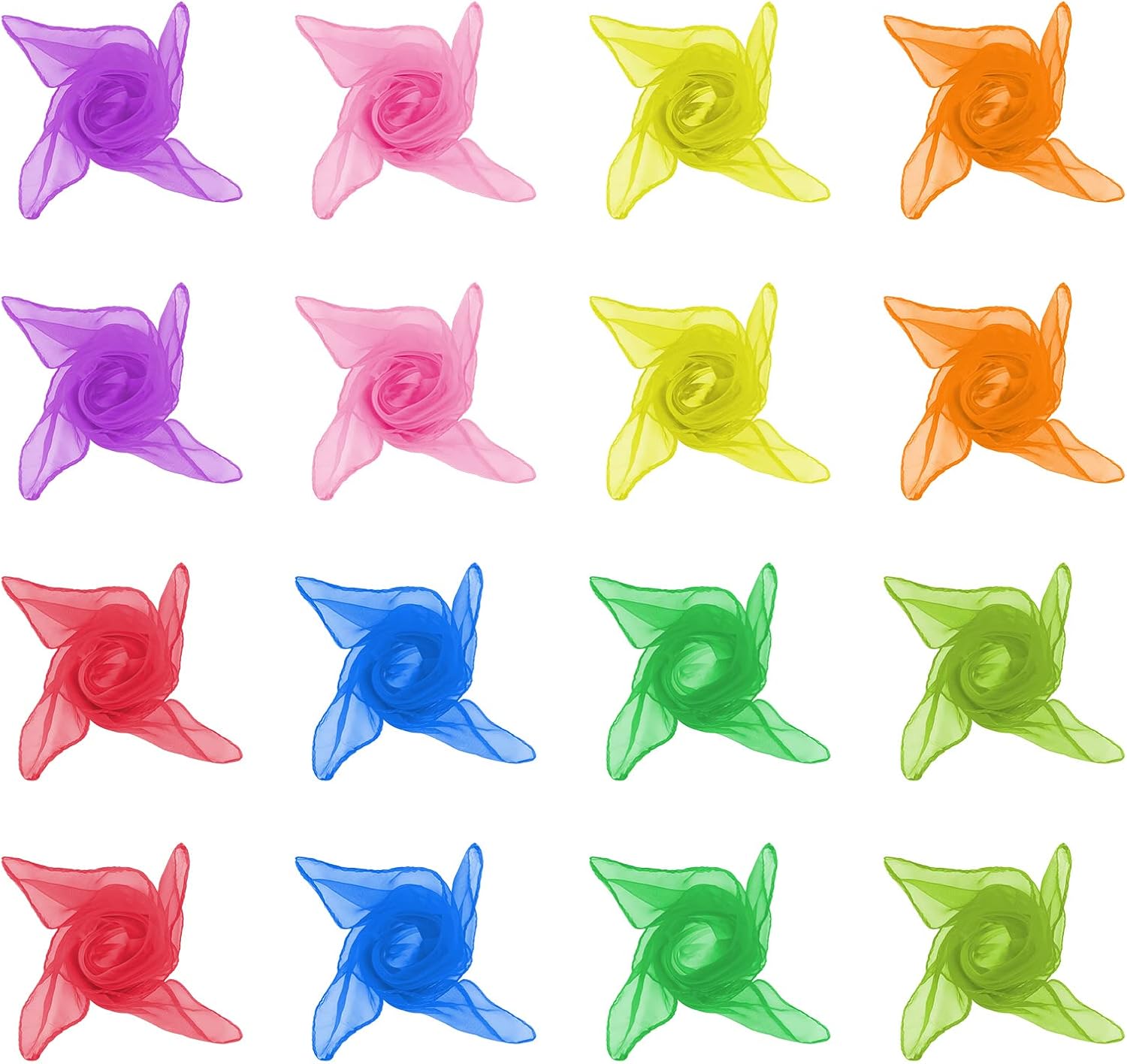 Square Dance Scarves - 16 Pcs Juggling Silk Scarves for Music Movement, Kids (8 Colors, 24" x 24")