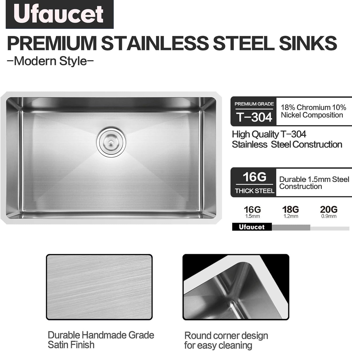 28 Inch Undermount Kitchen Sink, 28 x 18 Stainless Steel 16 Gauge 9 Inch Deep Single Bowl Basin Commercial Outdoor Kitchen Sink with Strainer