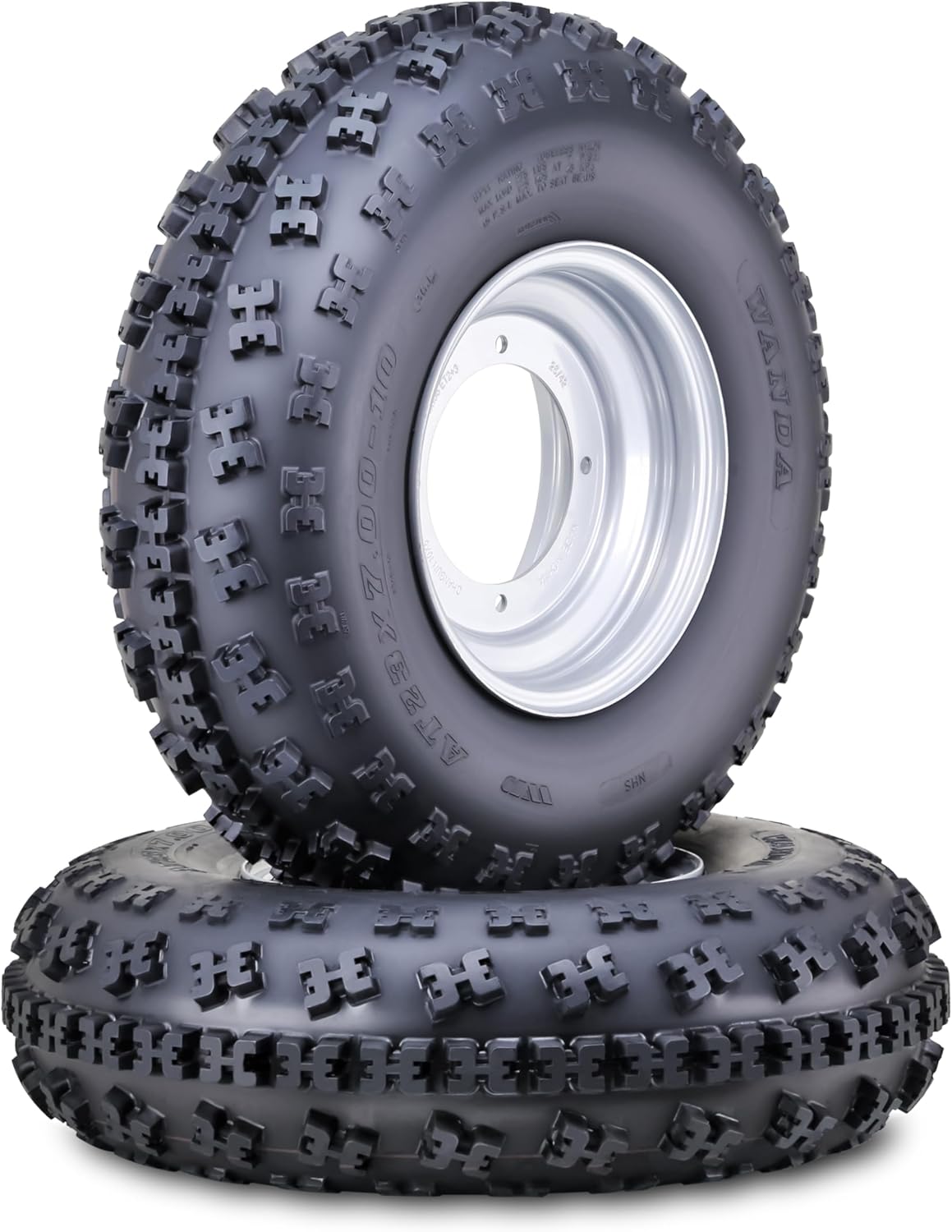 WANDA 21X7-10 Sport ATV Tire & Wheel 21X7X10 with 4x156mm PCD 2+3 offset Silver Wheel Rim 10075,SET 2