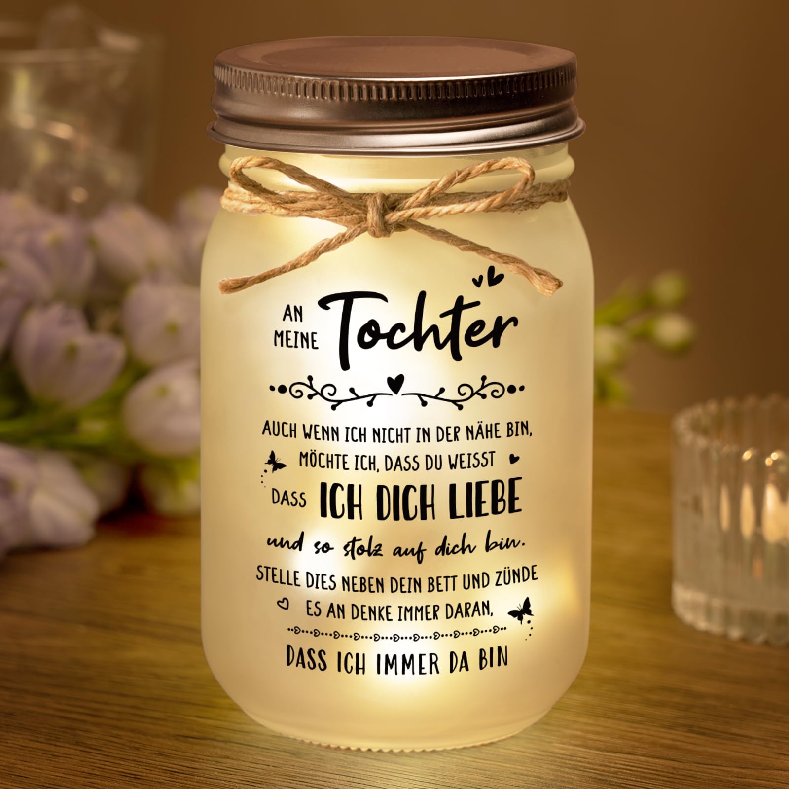 Juratar Geschenk für Tochter, An Meine Tochter Geschenke- Mason Jar Nachtlichter, Witziges Geburtstagsgeschenk für Meine Tochter, 18 Geburtstag Mädchen, Mutter Tochter Geschenke