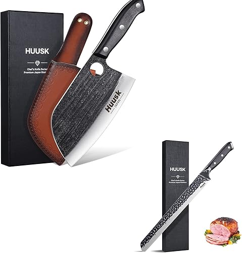 Miniatura 1 de Huusk Paquete de cuchillos japoneses mejorados, cuchillo serbio y cuchillo de rebanar con hoja premium ultra afilada, regalo ideal en el día de la