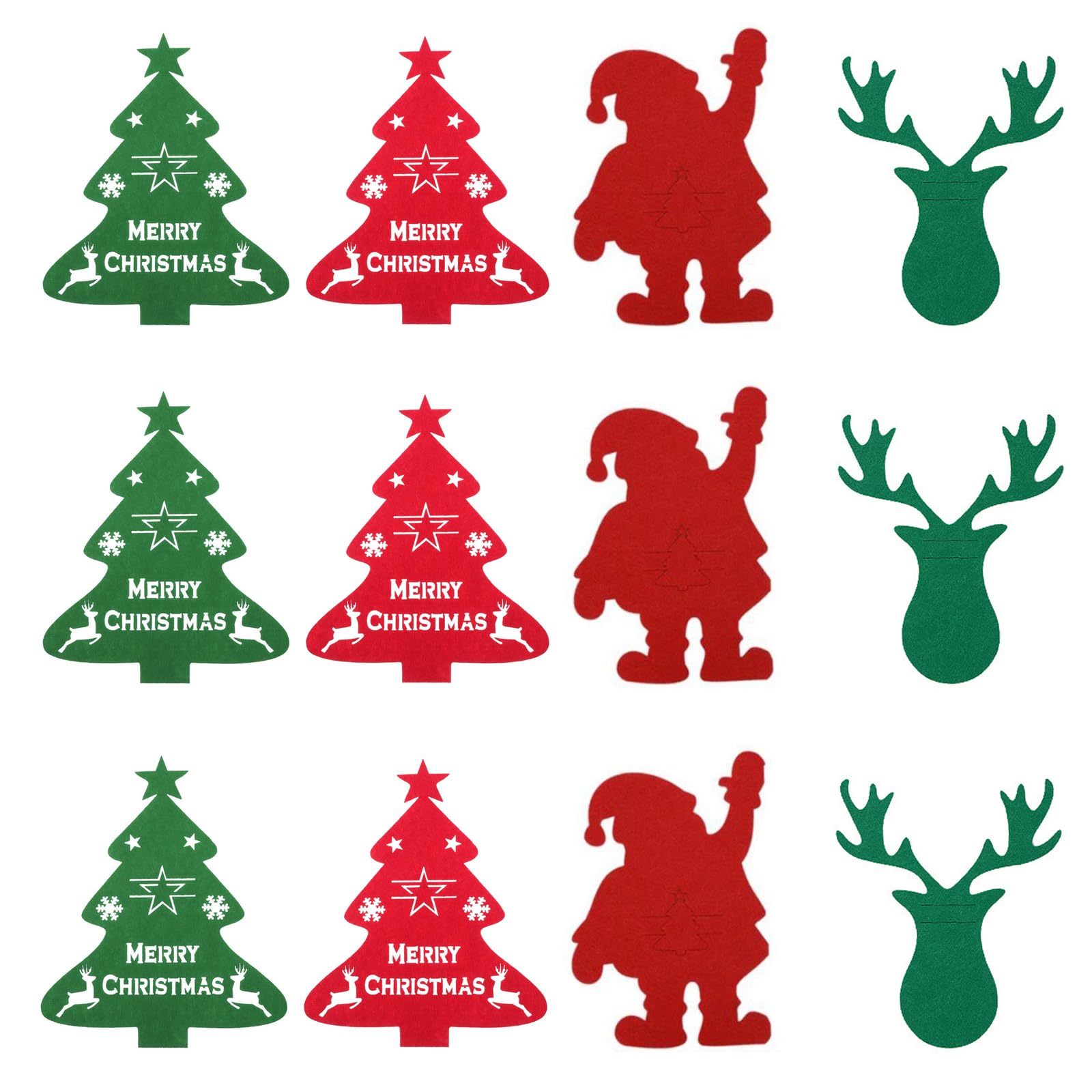 12PCS Christmas Utensil Holders Christmas Tree Flatware Holder, Christmas Silverware Holder Pocket Tableware Cutlery Organizers, Felt Xmas Tree Snowman Reindeer Stocking Knife Fork Flatware Bags