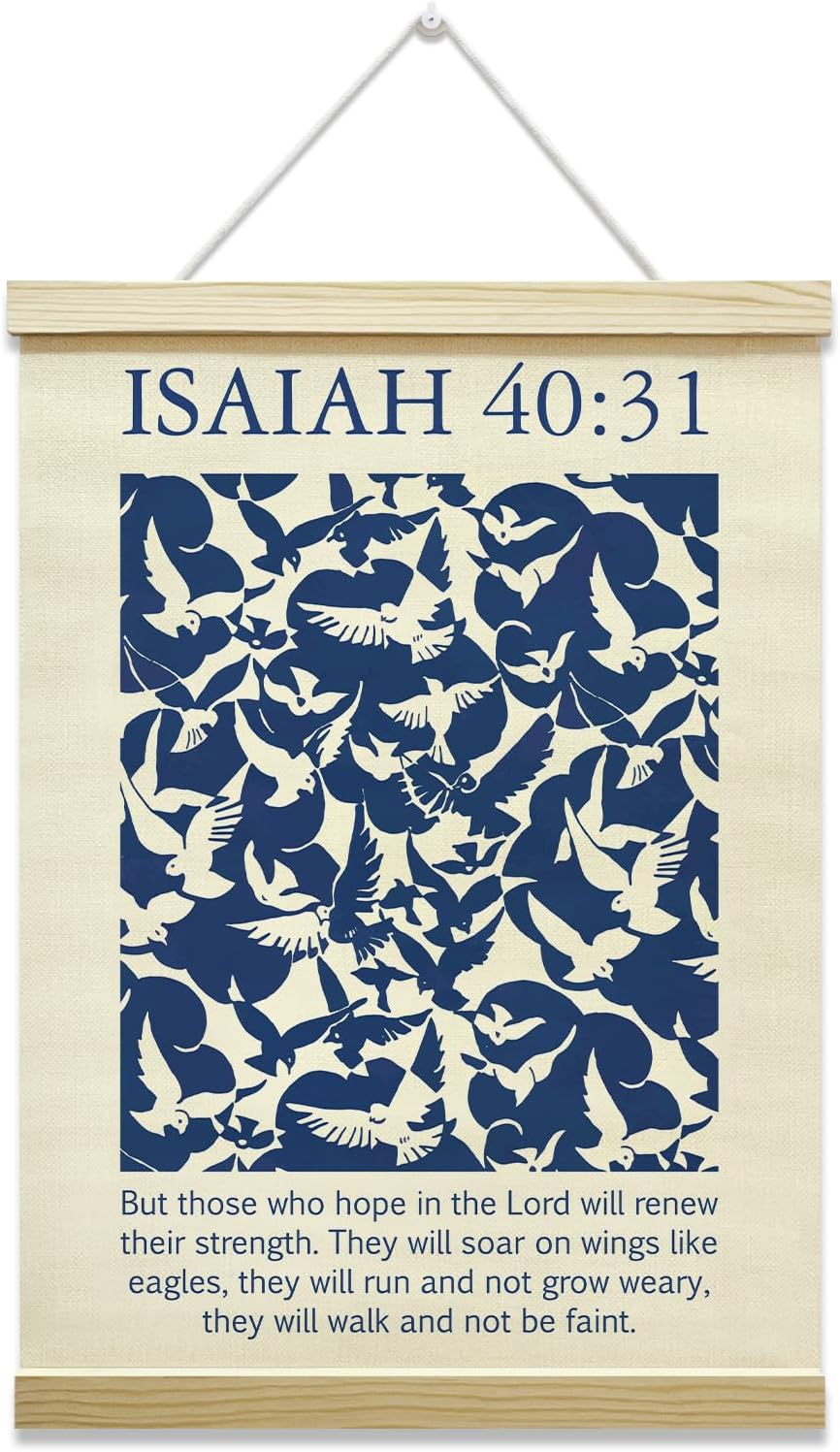 oayGnay Christian Poster Hanger Frame, Isaiah 40:31 Eagles Bible Scripture Wall Art, Canvas Poster with Wood Frame, Home Bedroom Living Room Prayer Room Church Wall Decor, 12x16 Inches -09