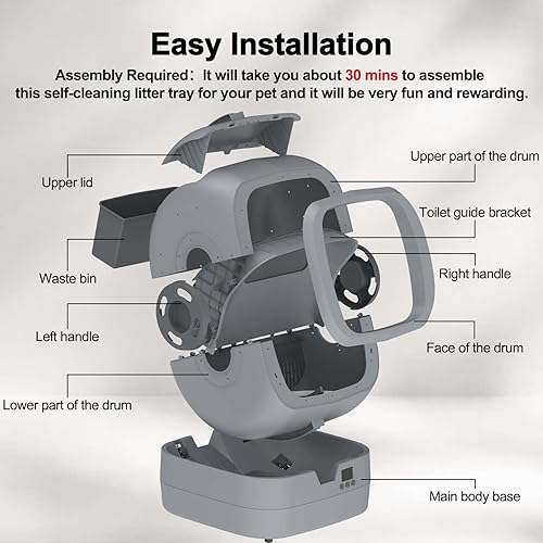 Miniatura 7 de Caja de arena automática para gatos autolimpiante, control de aplicación, monitoreo de peso, caja de arena ultra silenciosa, mediana para gatos y