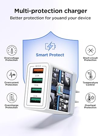 USB Wall Charger Block, 2-Pack 40W 4-Port USB Cube Power Adapter Plug, Multiport Charging Blocks Box Brick for iPhone 16 15 14 13 12 11 Pro Max XR Xs Max 8 7 6 Plus, Samsung, LG, Moto, Android Phones