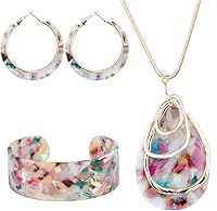 ORAZIO Boho Acrylic Statement Jewelry Set for Women - Floral Resin Earrings, Necklace & Adjustable Bracelet
