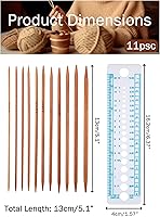 Vista 2 de Haosie Juego de agujas de tejer de doble punta, 55 piezas, agujas de tejer de bambú para manualidades hechas a mano, pequeños artículos de punto, 11
