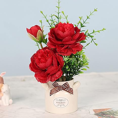 Amazon 薔薇 インテリア用 造花 鉢植え 可愛い フェイクフラワー 枯れない花 陶器 花瓶付き 耐久性 水やり不要 ナチュラル ウエディング バースデー 引越し祝い テーブル用 オフィス 学校 妻 開店祝い ギフト 造花 オンライン通販