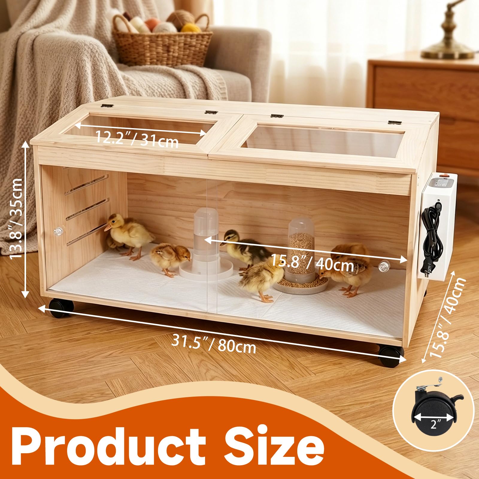 Caja de cría de pollitos, casa de cría de aves de corral con calentador y alimentador, incubadora de madera para pollitos, patos, codorniz, loro, hámsteres, lagartos