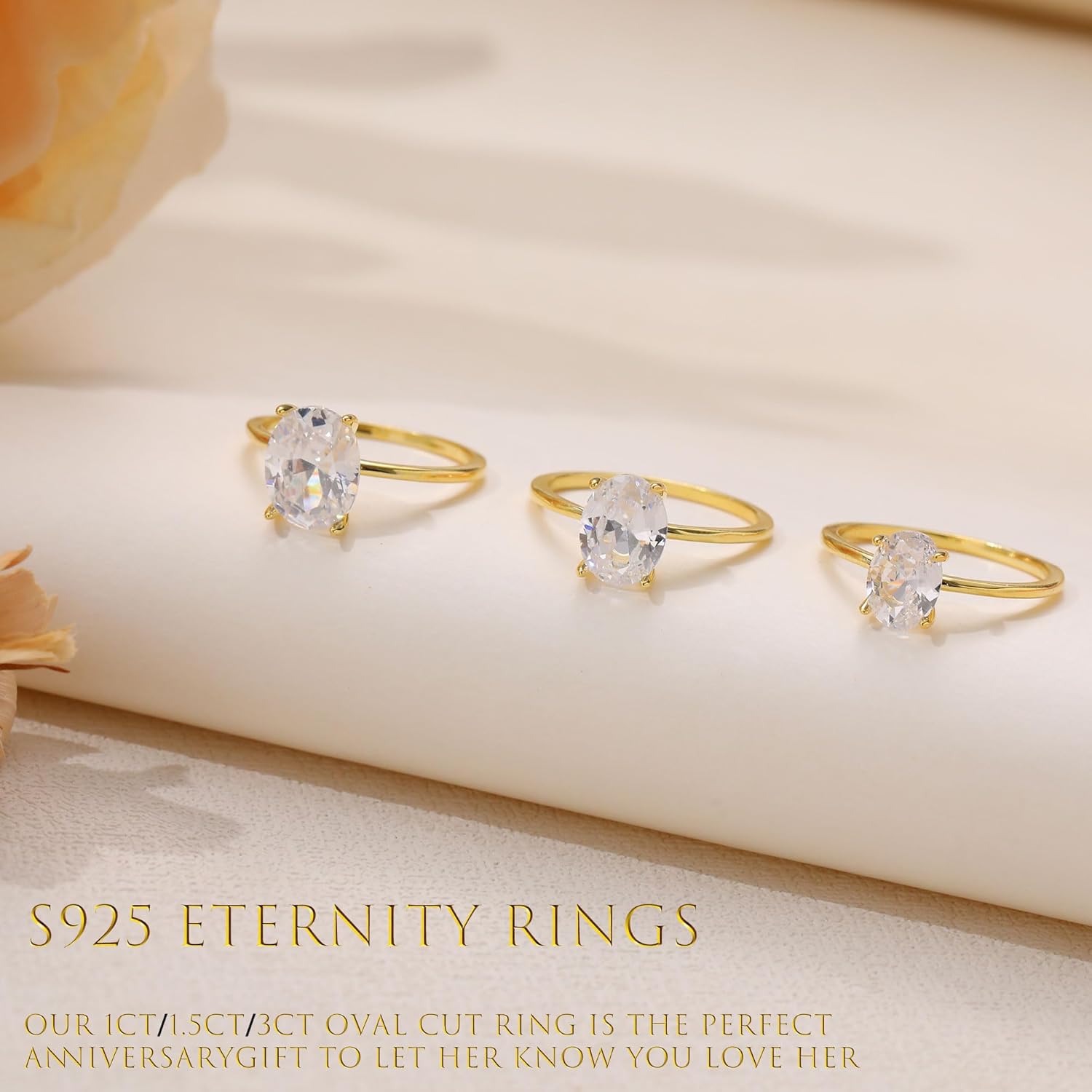 JSJOY Valentines Day Gifts 925 Sterling Silver Gold Promise Rings for Her Cubic Zirconia Engagement Rings for Women Trendy Oval Cut Solitaire Wedding Bands Size 3.5-10 Anniversary Jewelry Gifts for Women - Image 4
