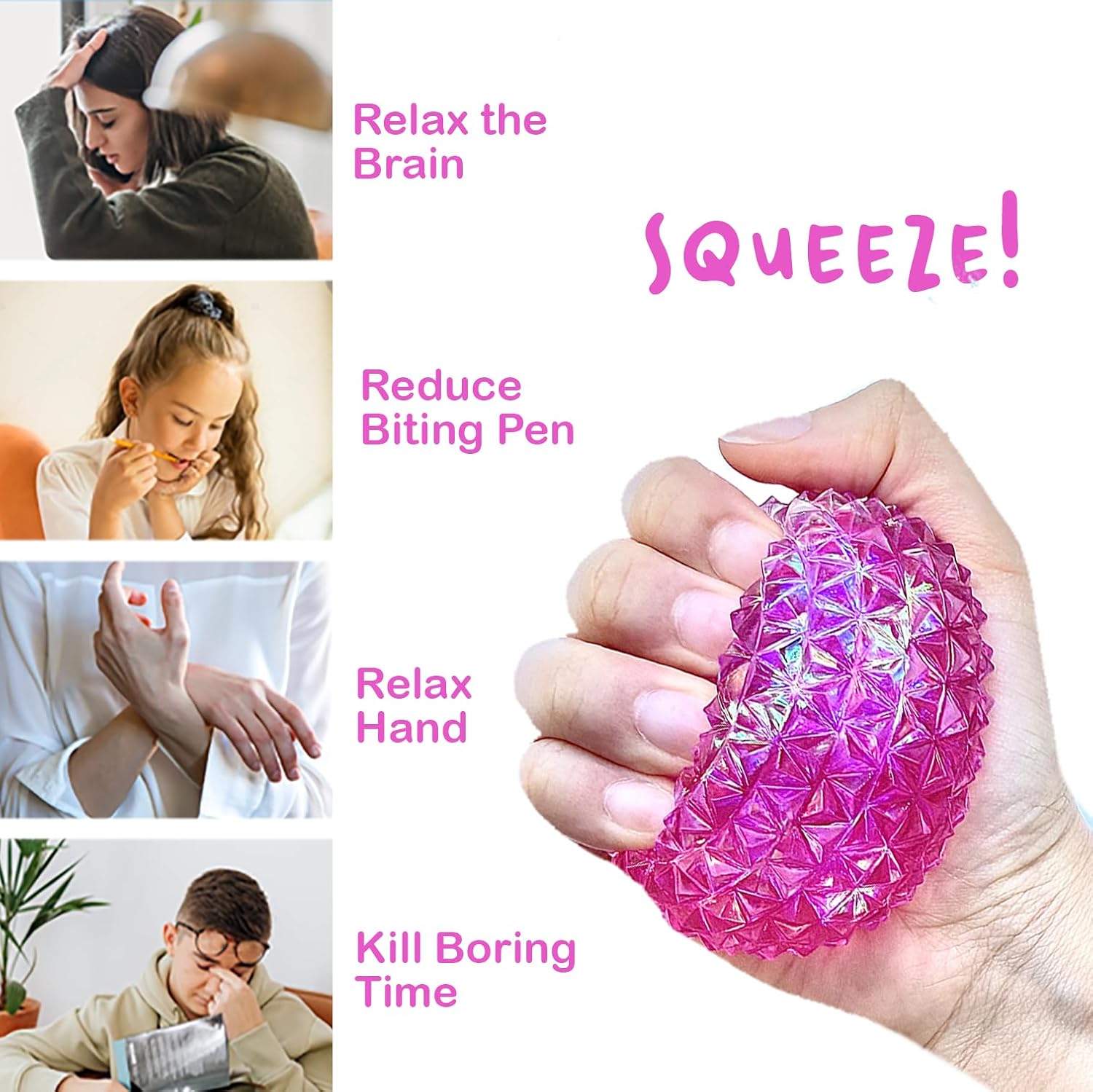 Diamond Stress Ball - Cool Sensory Squishy Nice Squeeze Fidget Cute Squish Toy - 2.25" Ball