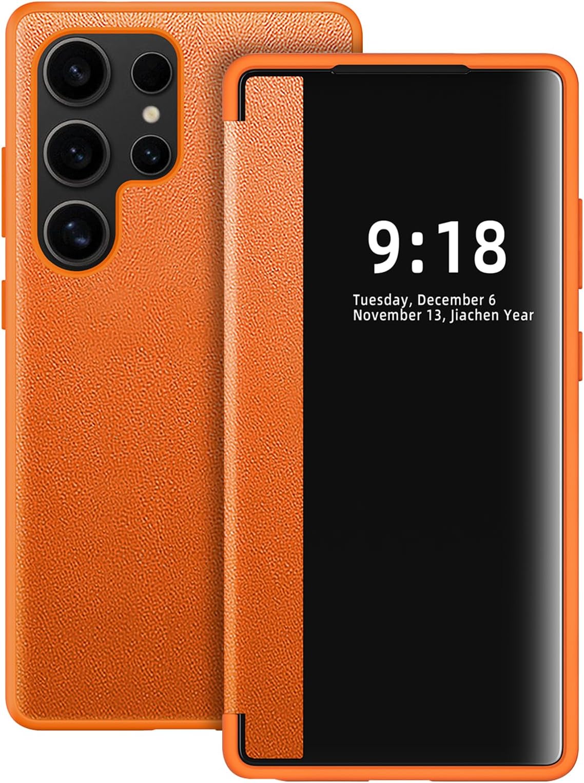 Flip Case for Samsung Galaxy S25 Ultra Case S-View Window, Translucent Clear View Folio 360 Degree Protective Slim Phone Cases, PU & TPU Flip Cover for Samsung Galaxy S25 Ultra 5G (Orange)